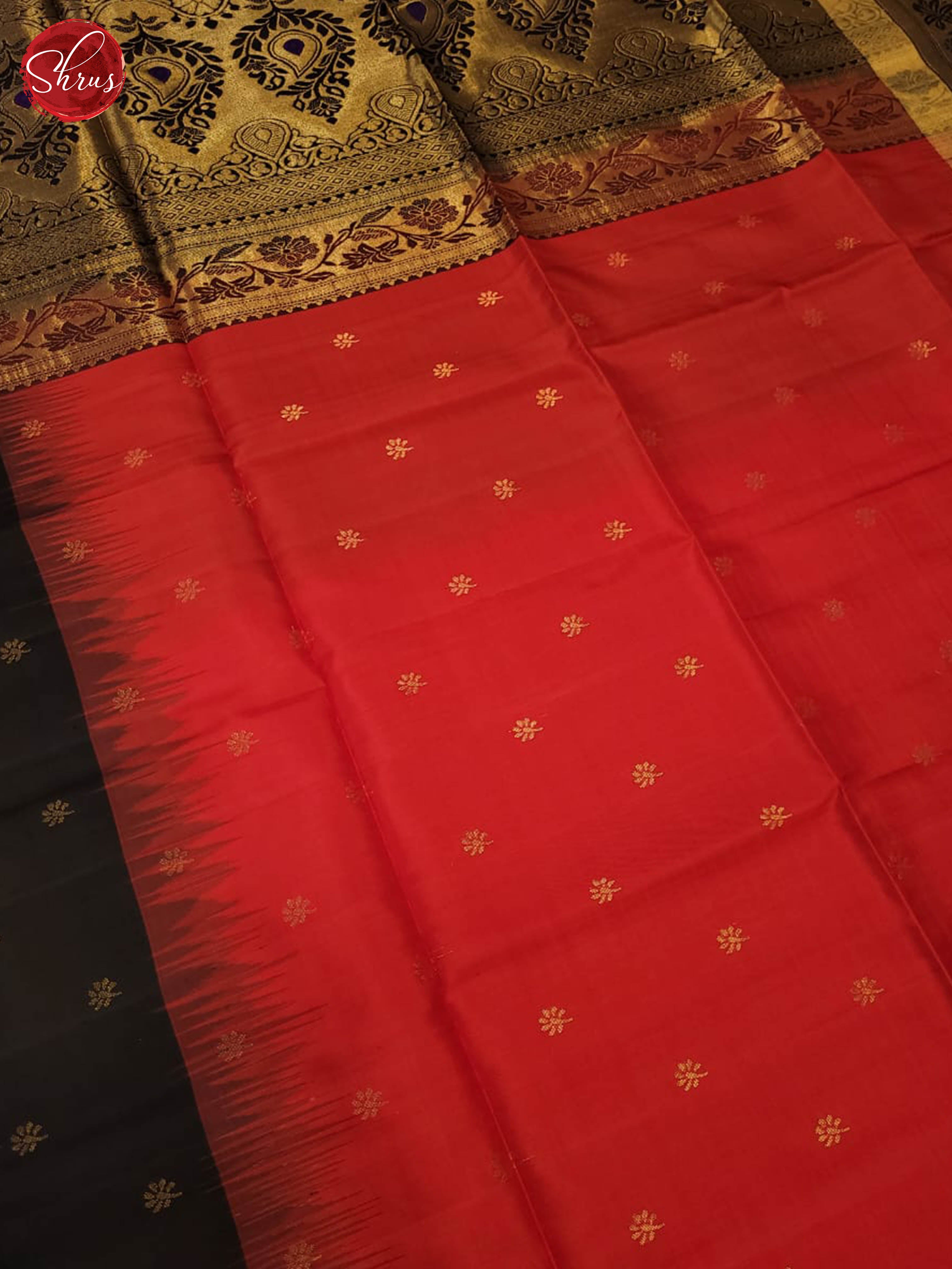 Red and black- Soft silk Saree - Shop on ShrusEternity.com