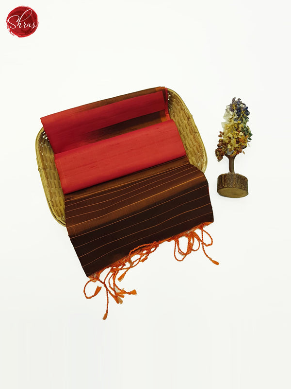 Brick Red  & Brown - Soft silk Saree - Shop on ShrusEternity.com