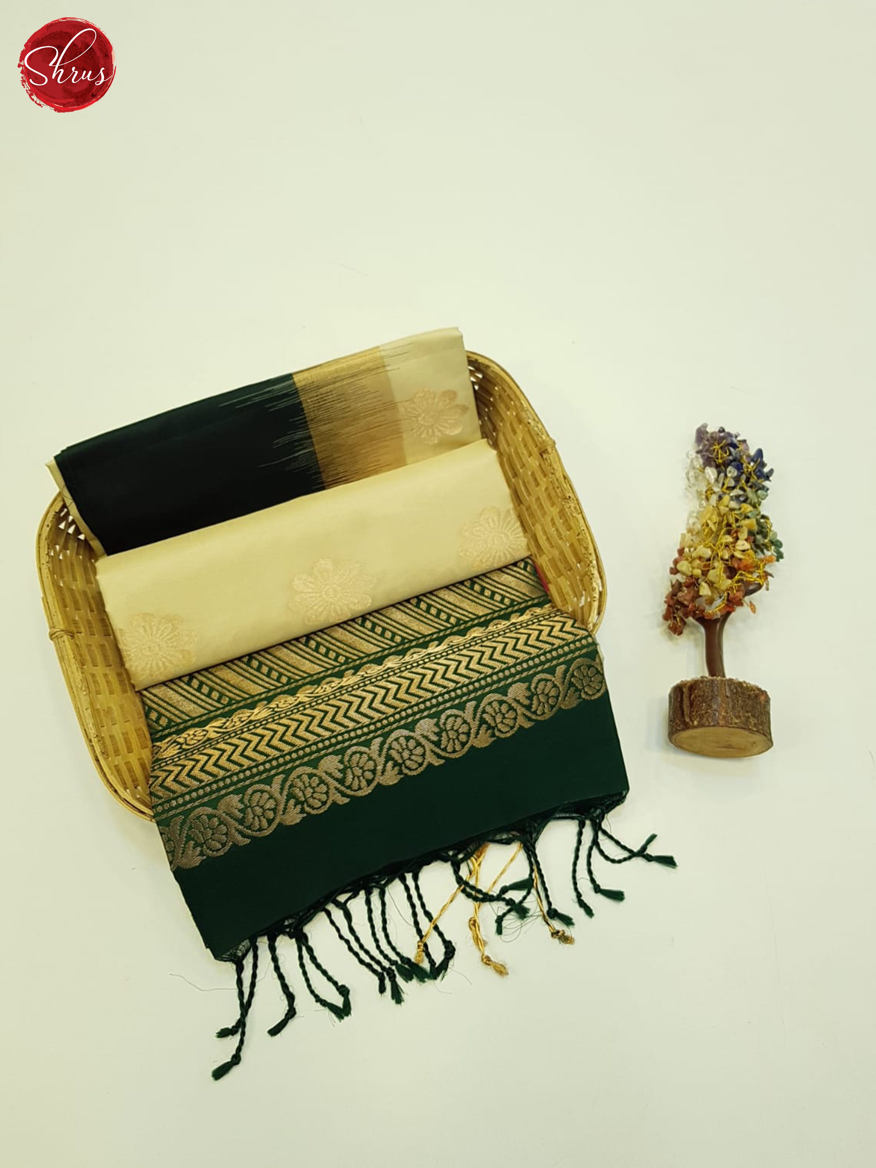 Cream And Green-Soft Silk Saree - Shop on ShrusEternity.com