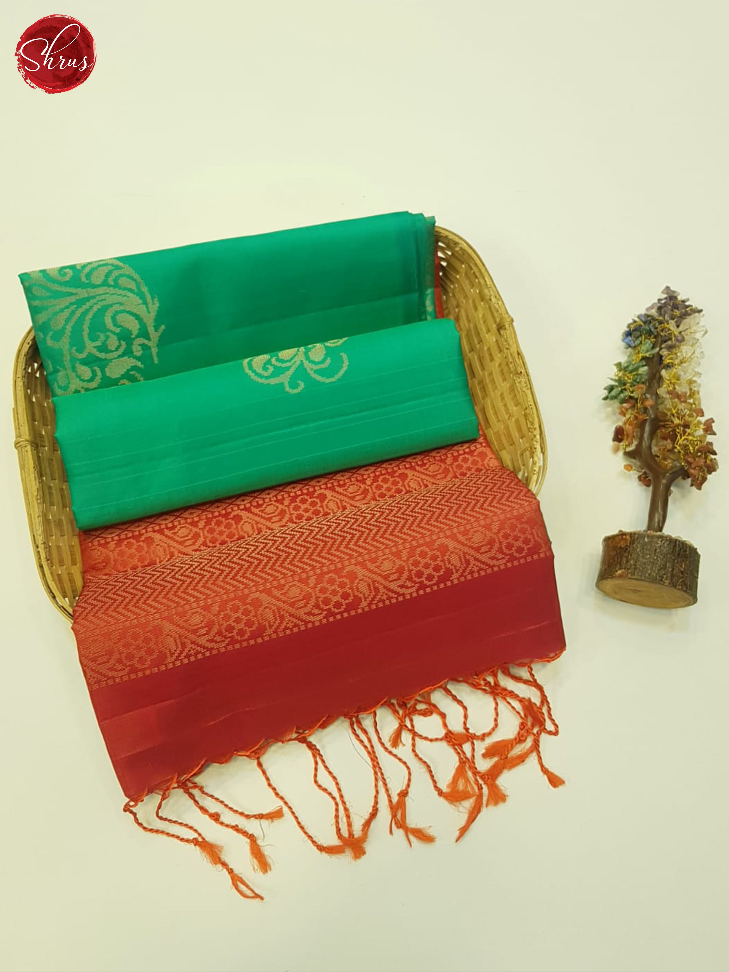 Green & Orange - Soft silk Saree - Shop on ShrusEternity.com