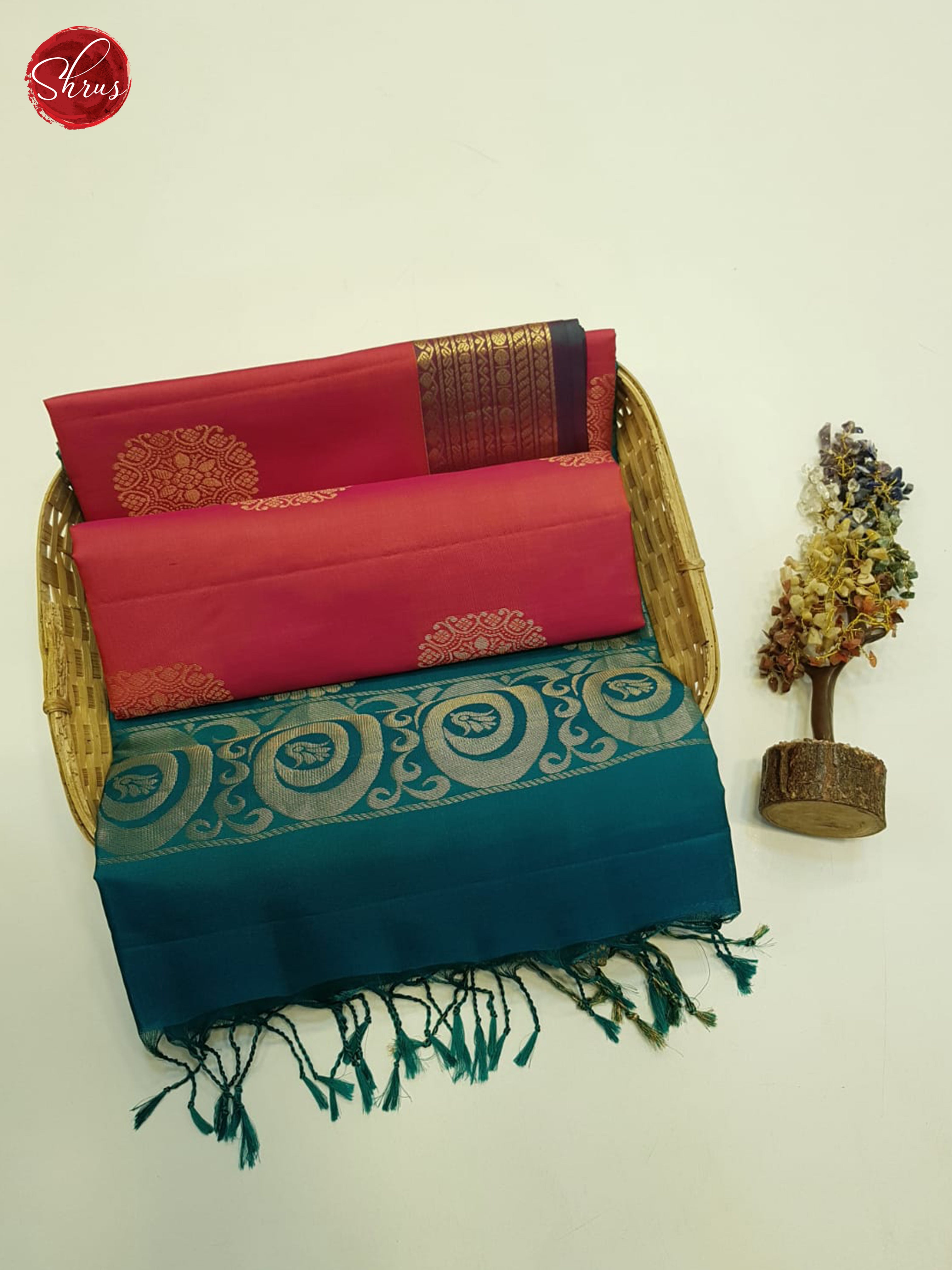 Pink And Peacock Blue-soft Silk saree - Shop on ShrusEternity.com