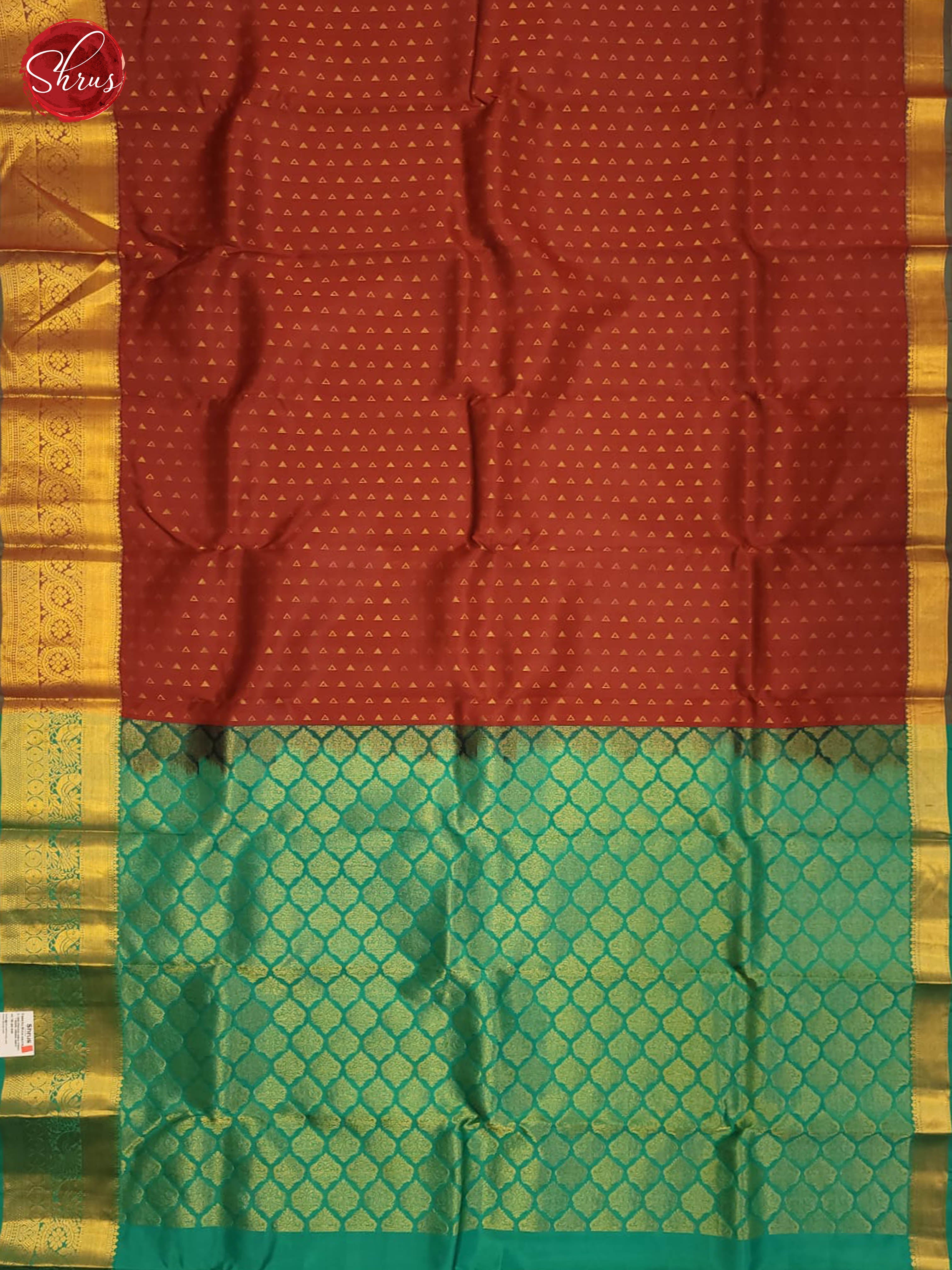 Brown and Teal Blue - Kanchipuram  Half-pure Silk saree - Shop on ShrusEternity.com