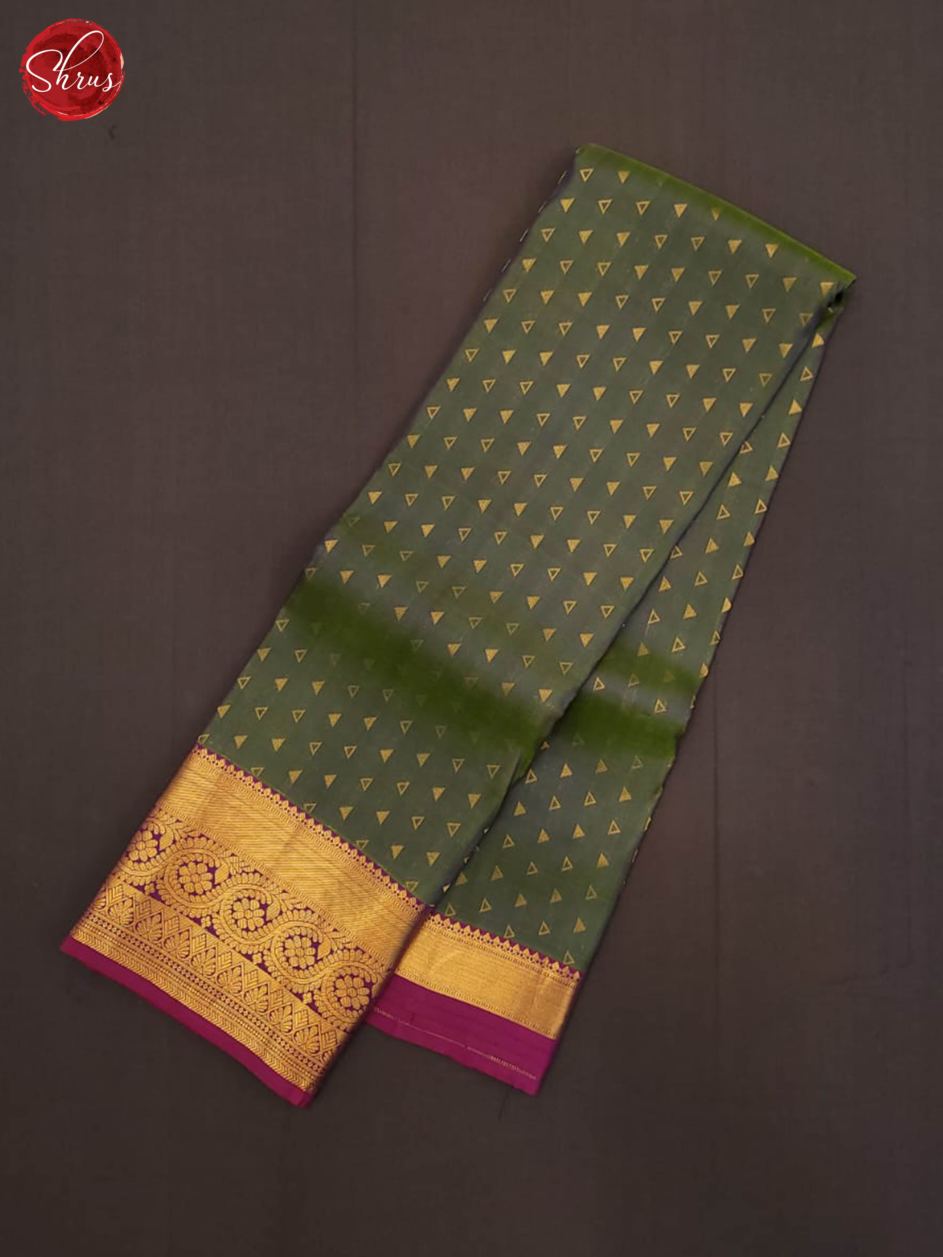 Double Shaded Greenish Grey  and Pink - Kanchipuram Half-pure Silk Saree - Shop on ShrusEternity.com