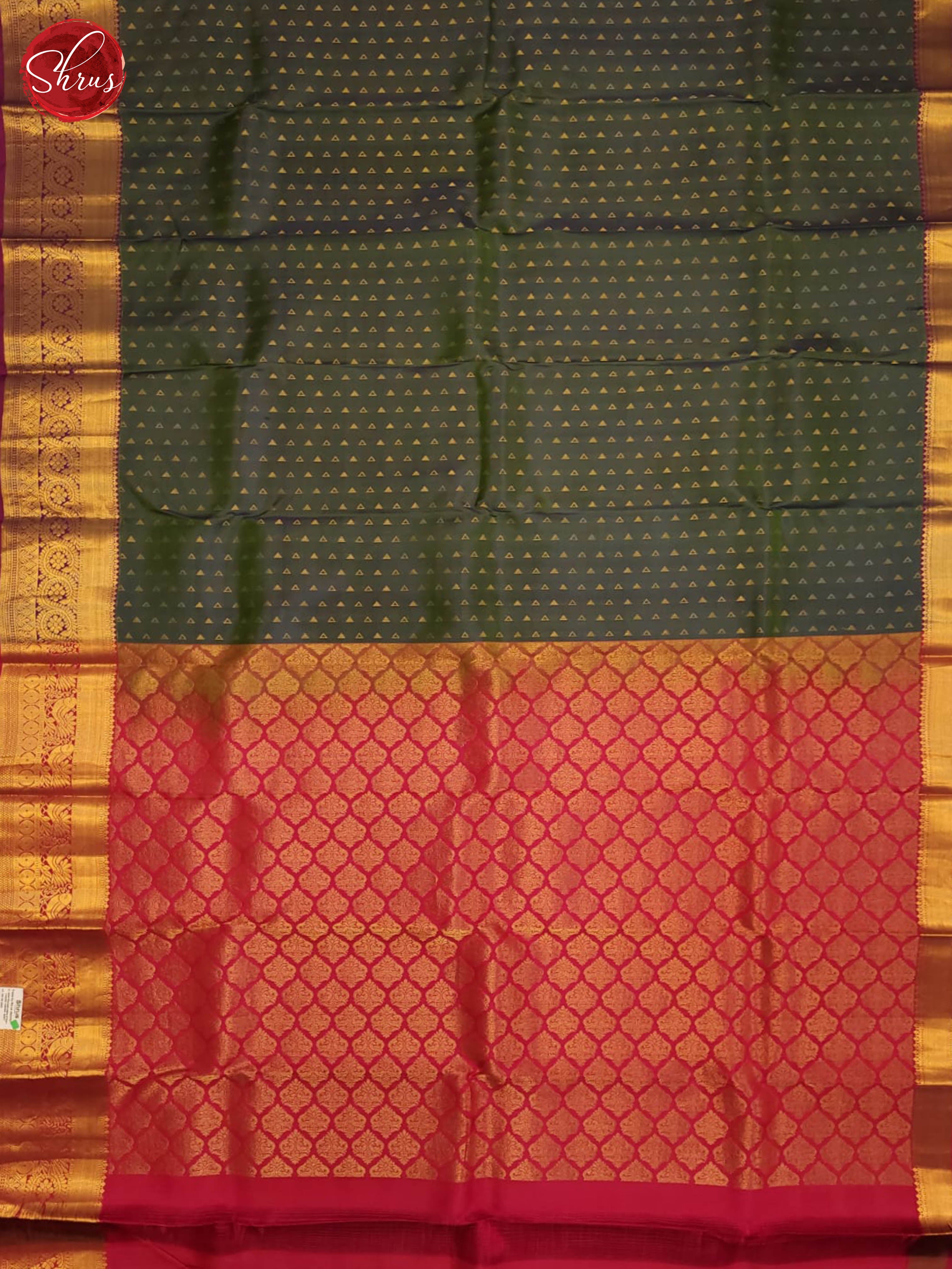 Double Shaded Greenish Grey  and Pink - Kanchipuram Half-pure Silk Saree - Shop on ShrusEternity.com