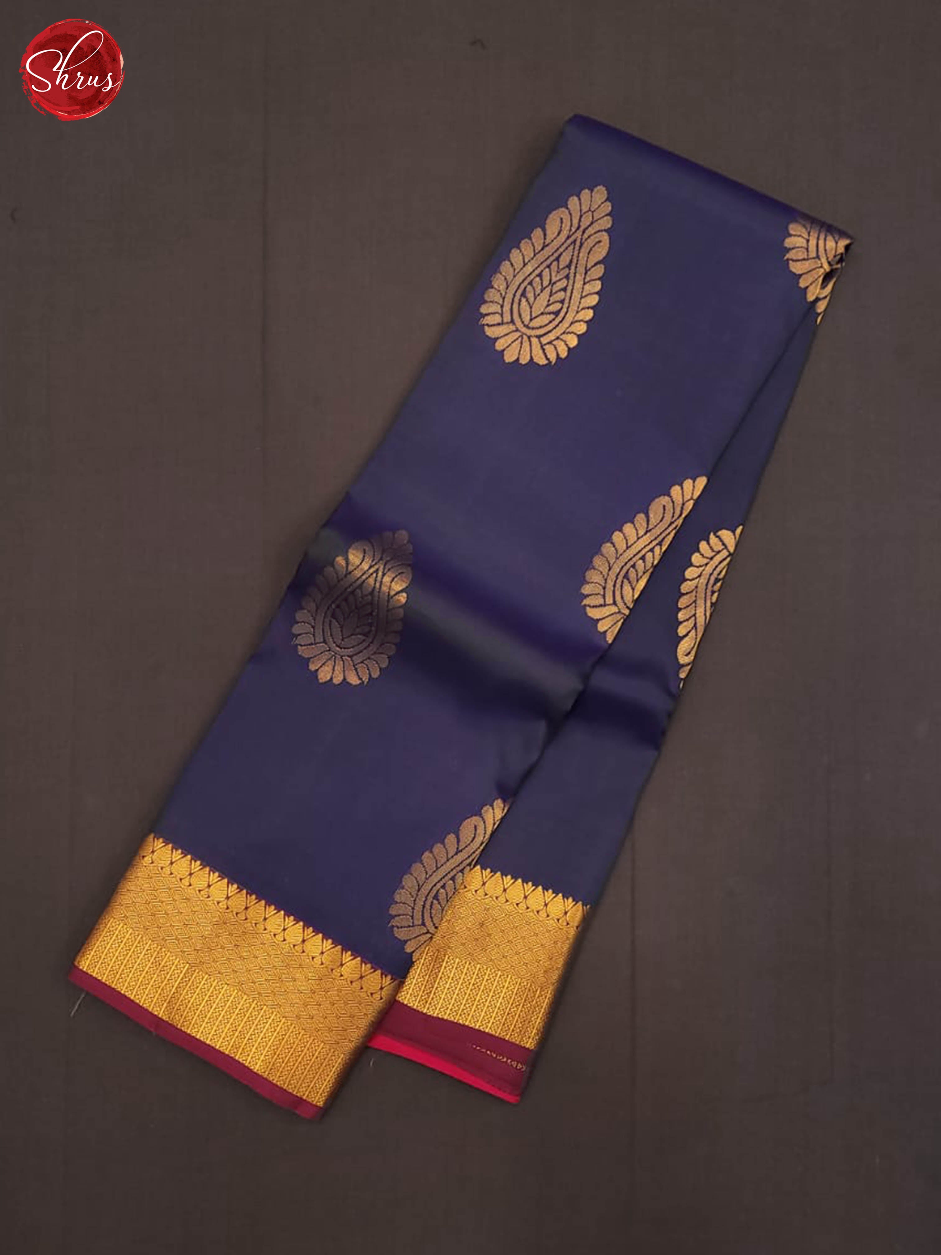 Navy blue and pink- Kanchipuram Half-pure Silk Saree - Shop on ShrusEternity.com