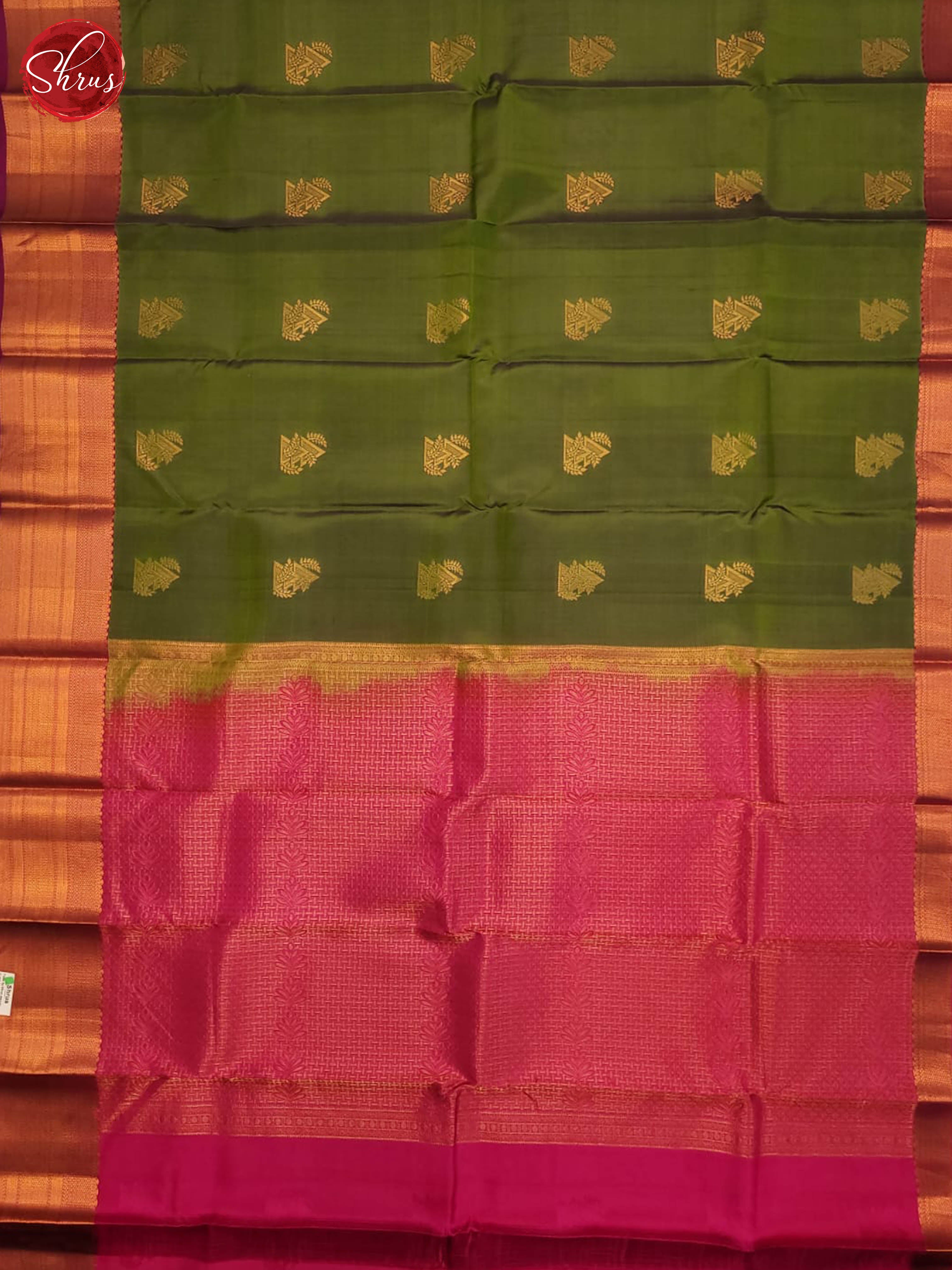 Green and pink-Kanchipuram Half-pure Silk Saree - Shop on ShrusEternity.com