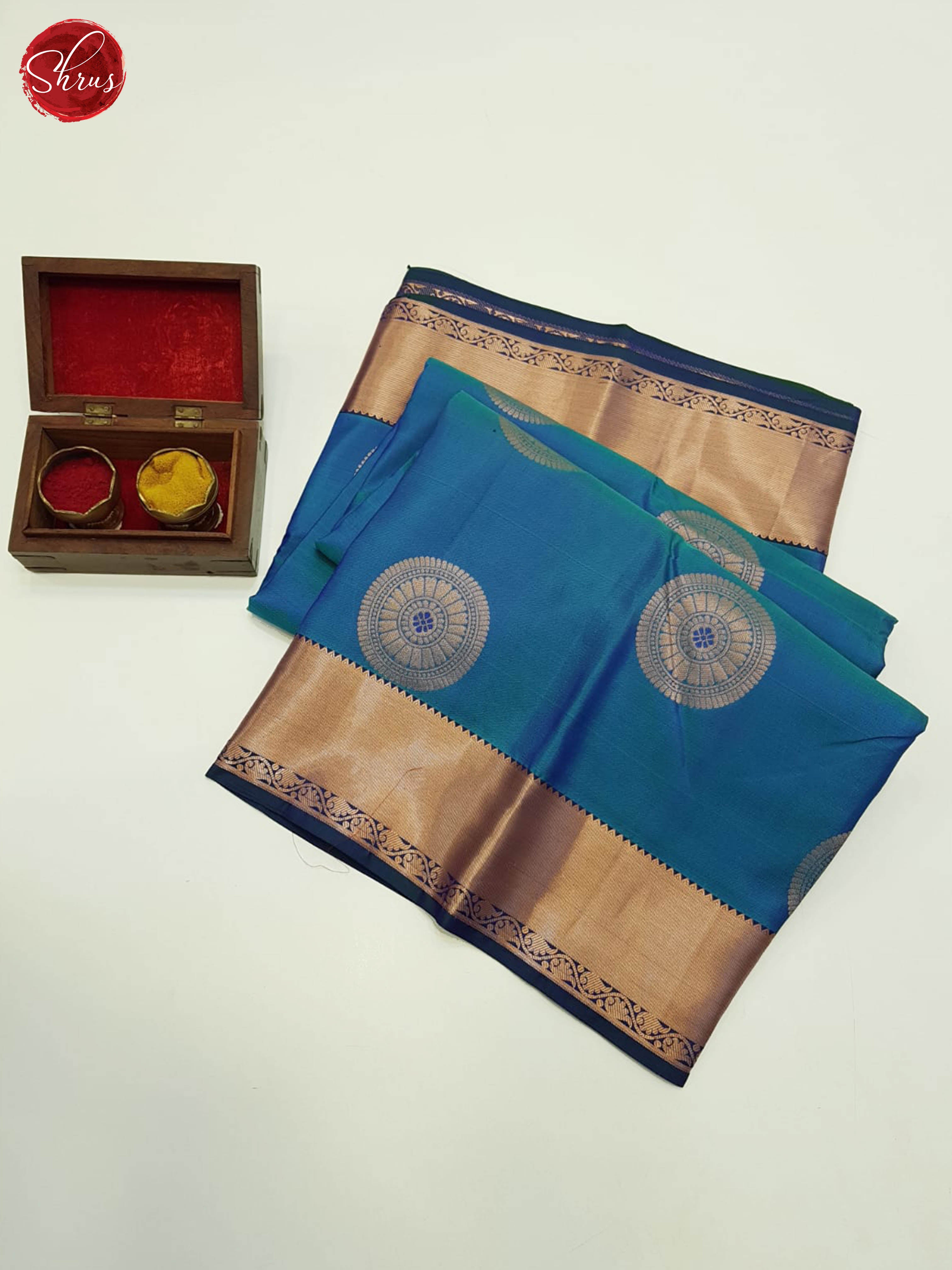 Blue And Green-Kanchipuram Silk saree - Shop on ShrusEternity.com