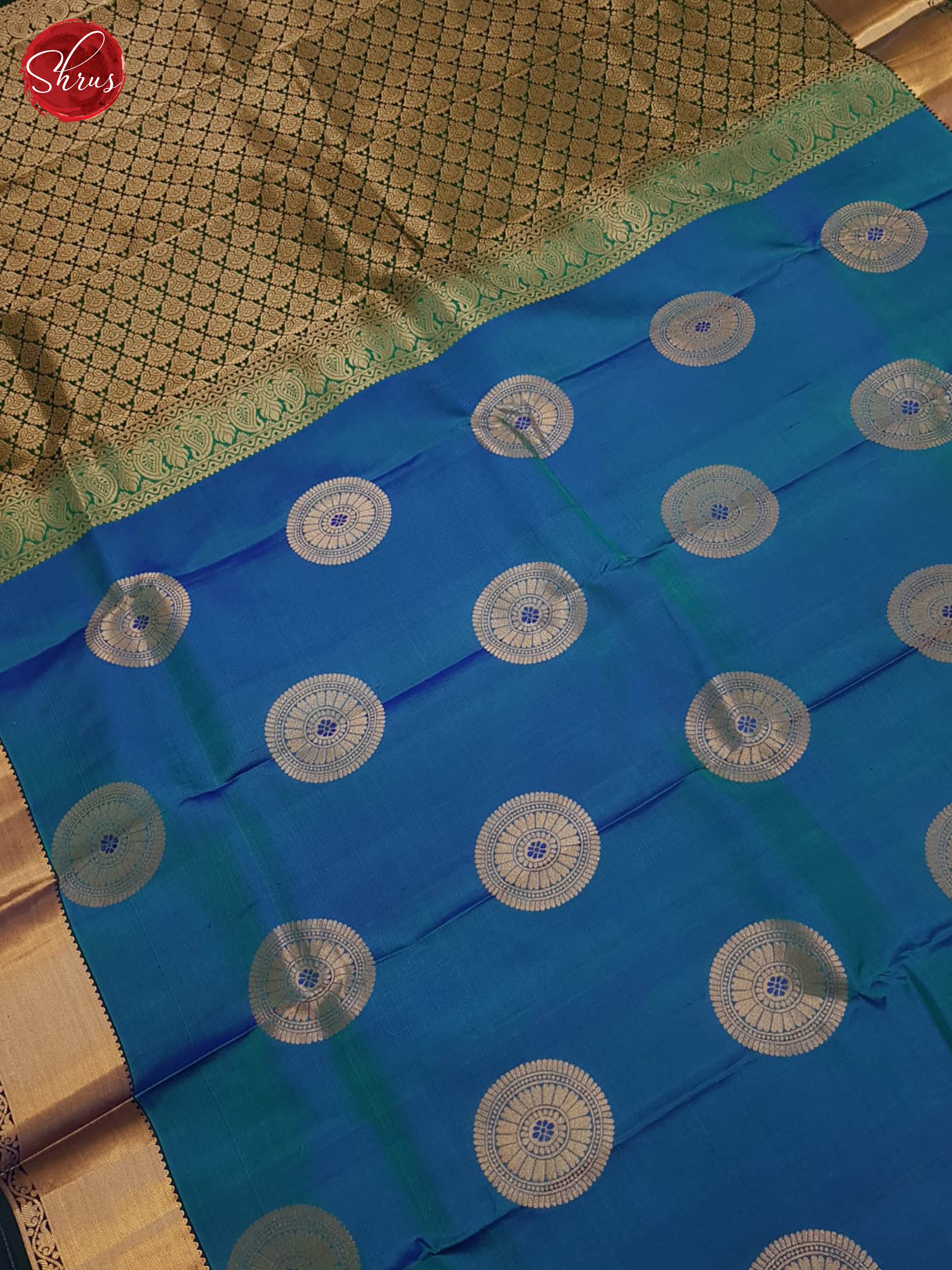 Blue And Green-Kanchipuram Silk saree - Shop on ShrusEternity.com