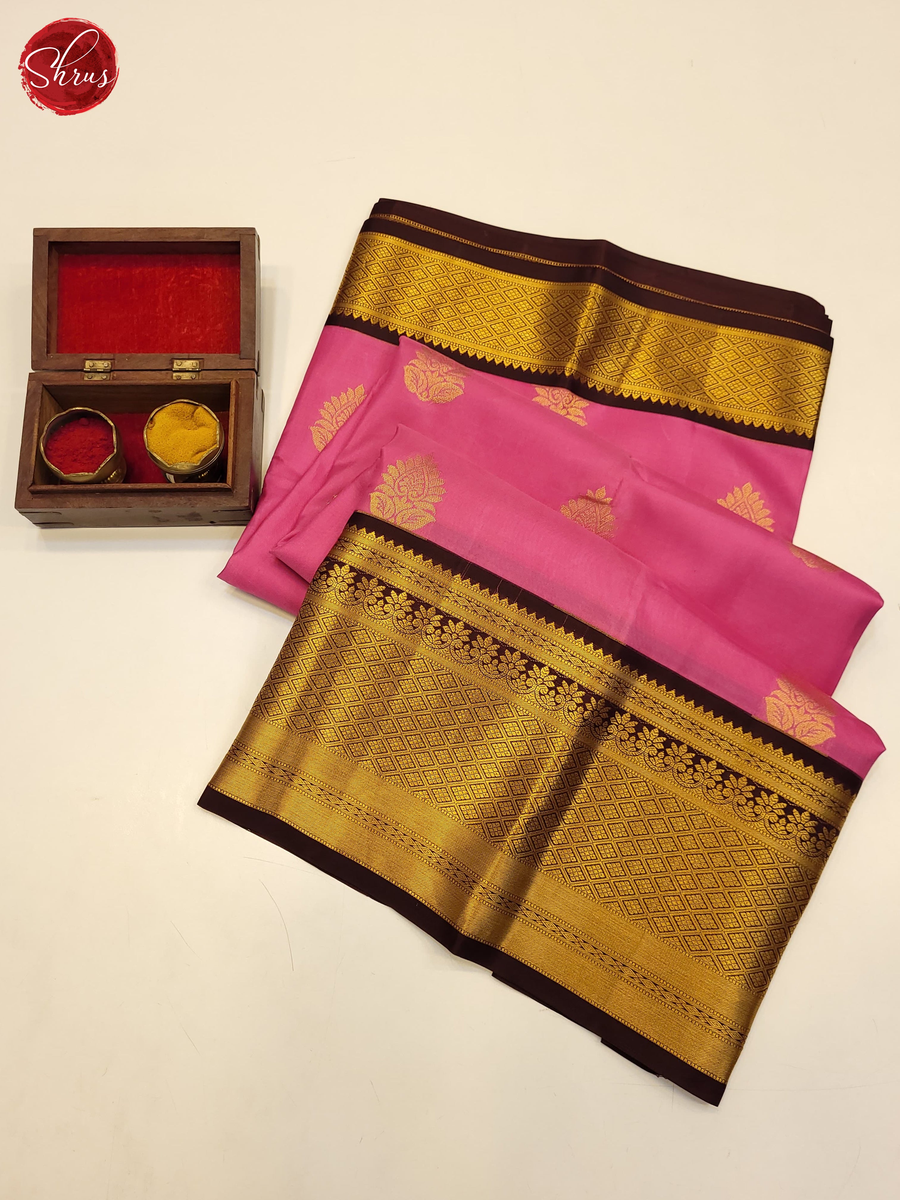 pink and Brown-Kanchipuram Silk saree - Shop on ShrusEternity.com