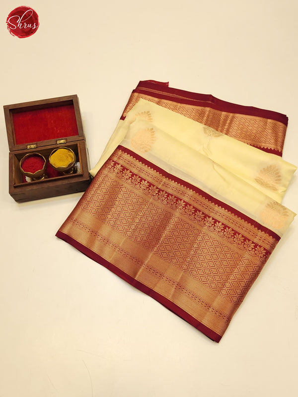 Cream & Maroon - Kanchipuram silk Saree - Shop on ShrusEternity.com