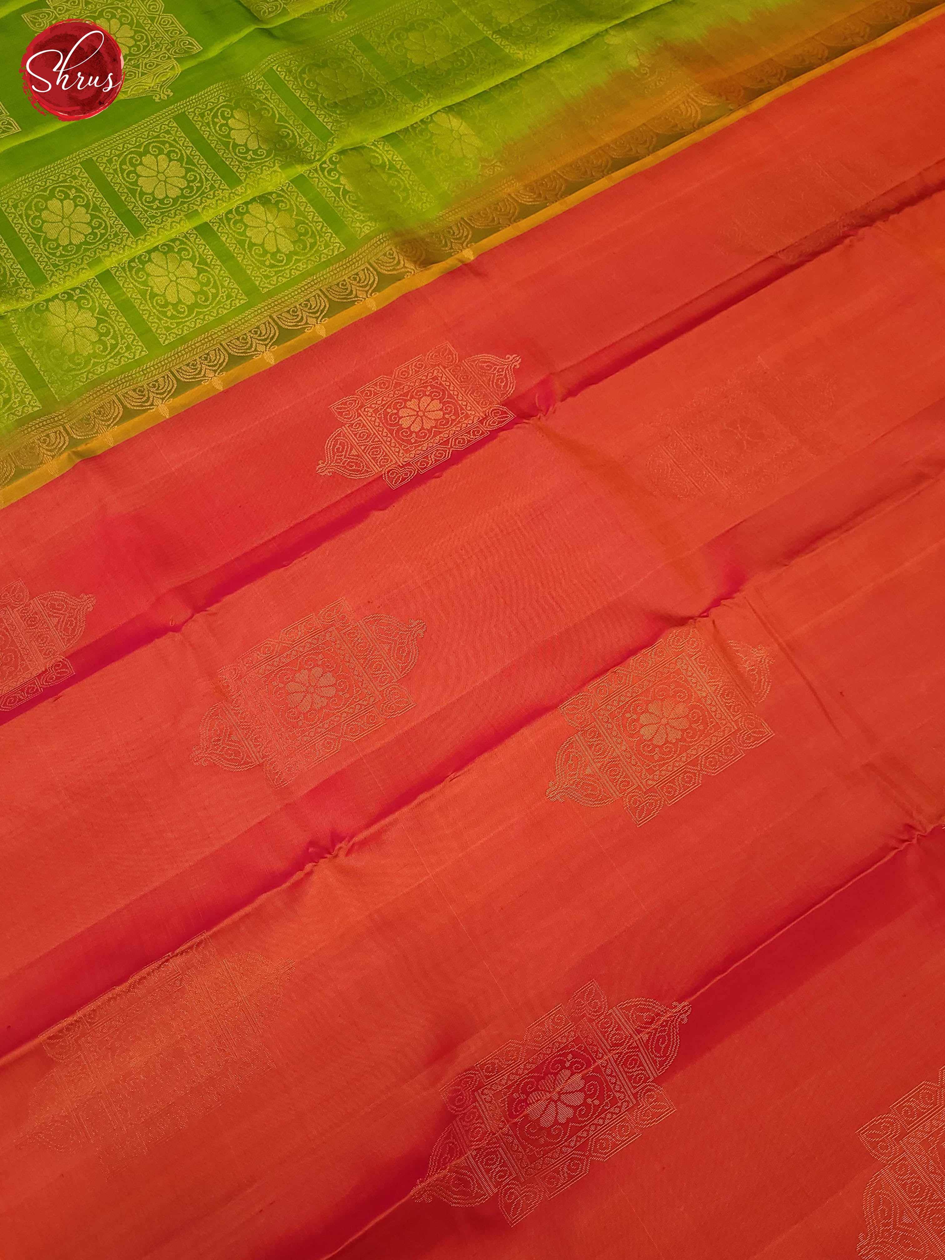 Peachish pink and Green-Soft Silk Saree - Shop on ShrusEternity.com