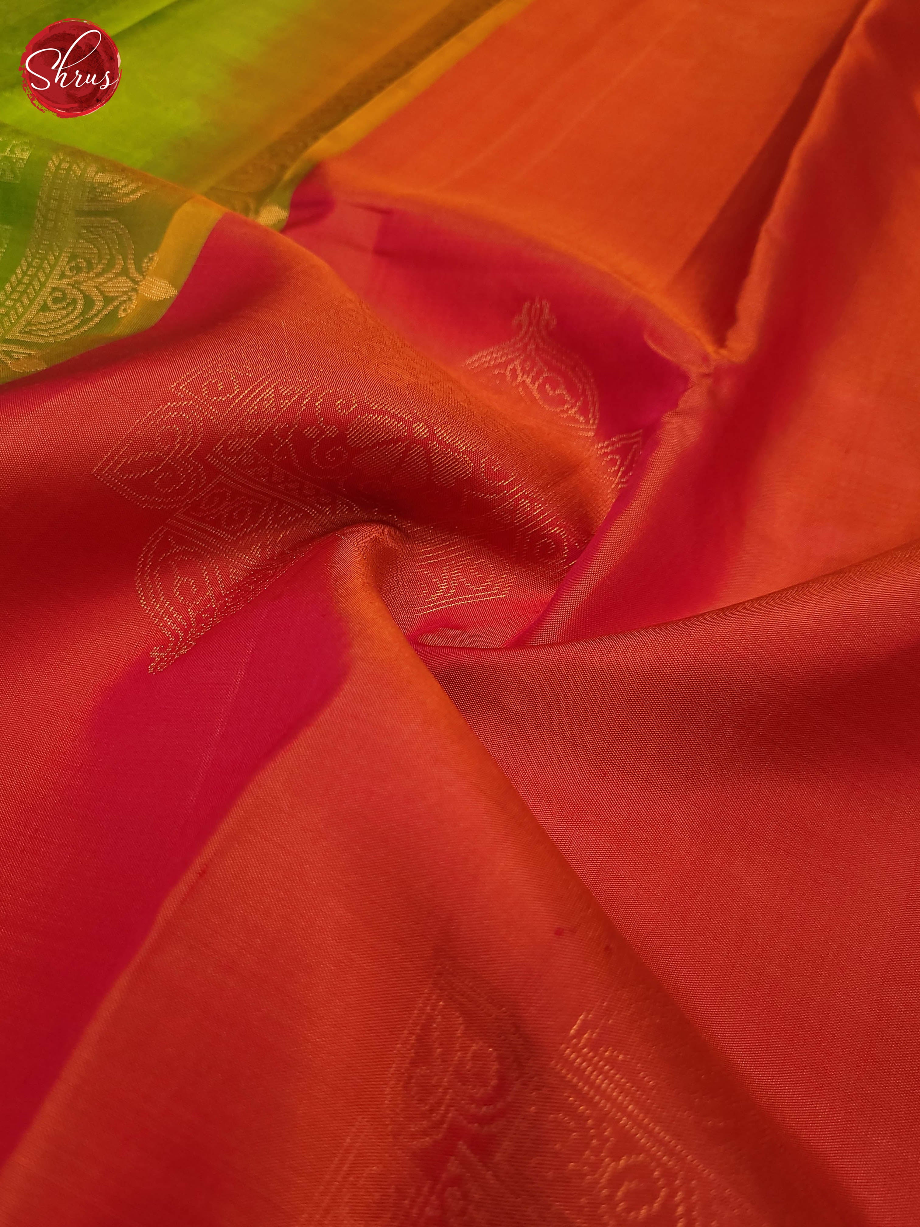 Peachish pink and Green-Soft Silk Saree - Shop on ShrusEternity.com