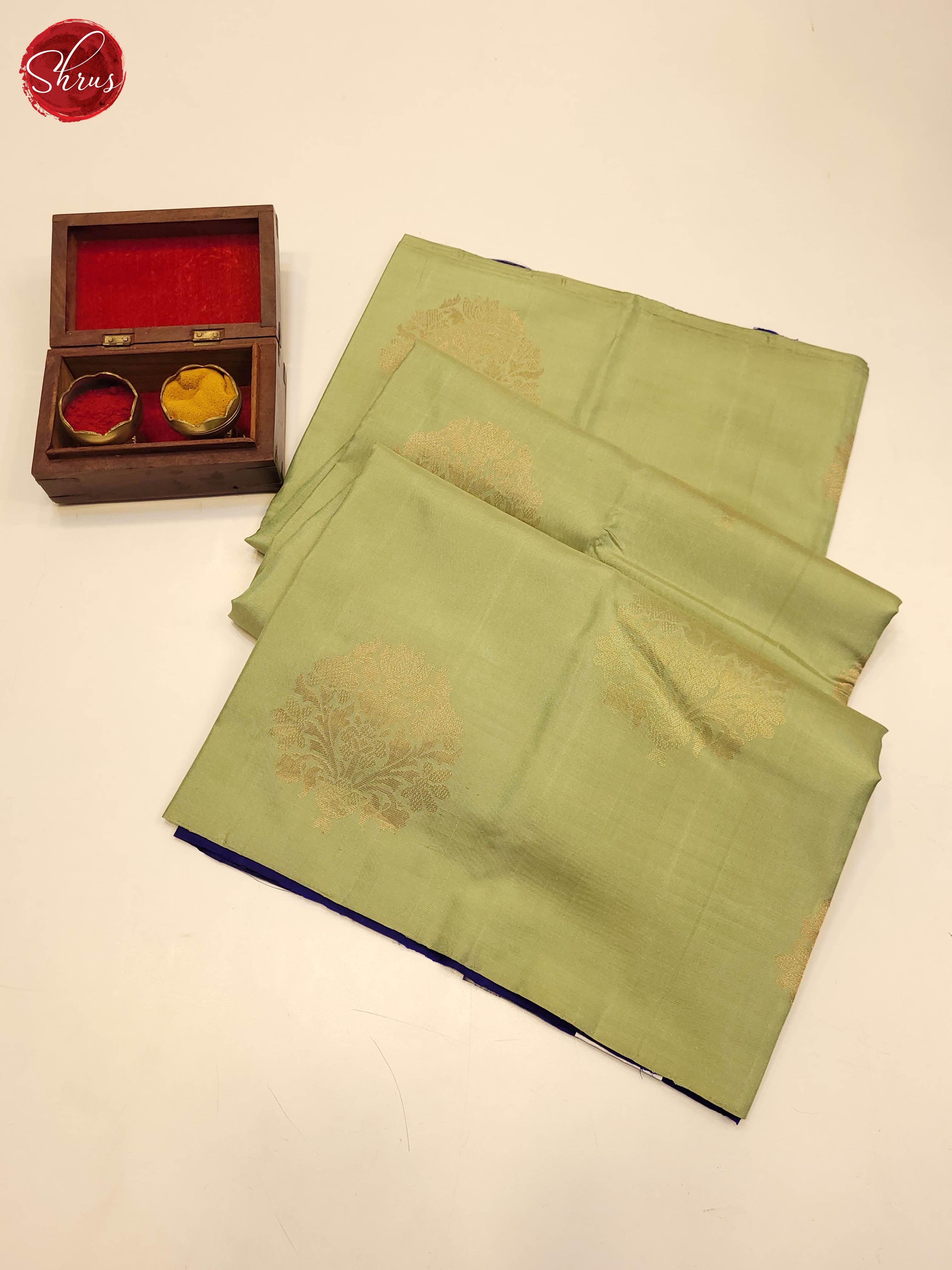 pista and Blue-Soft Silk saree - Shop on ShrusEternity.com