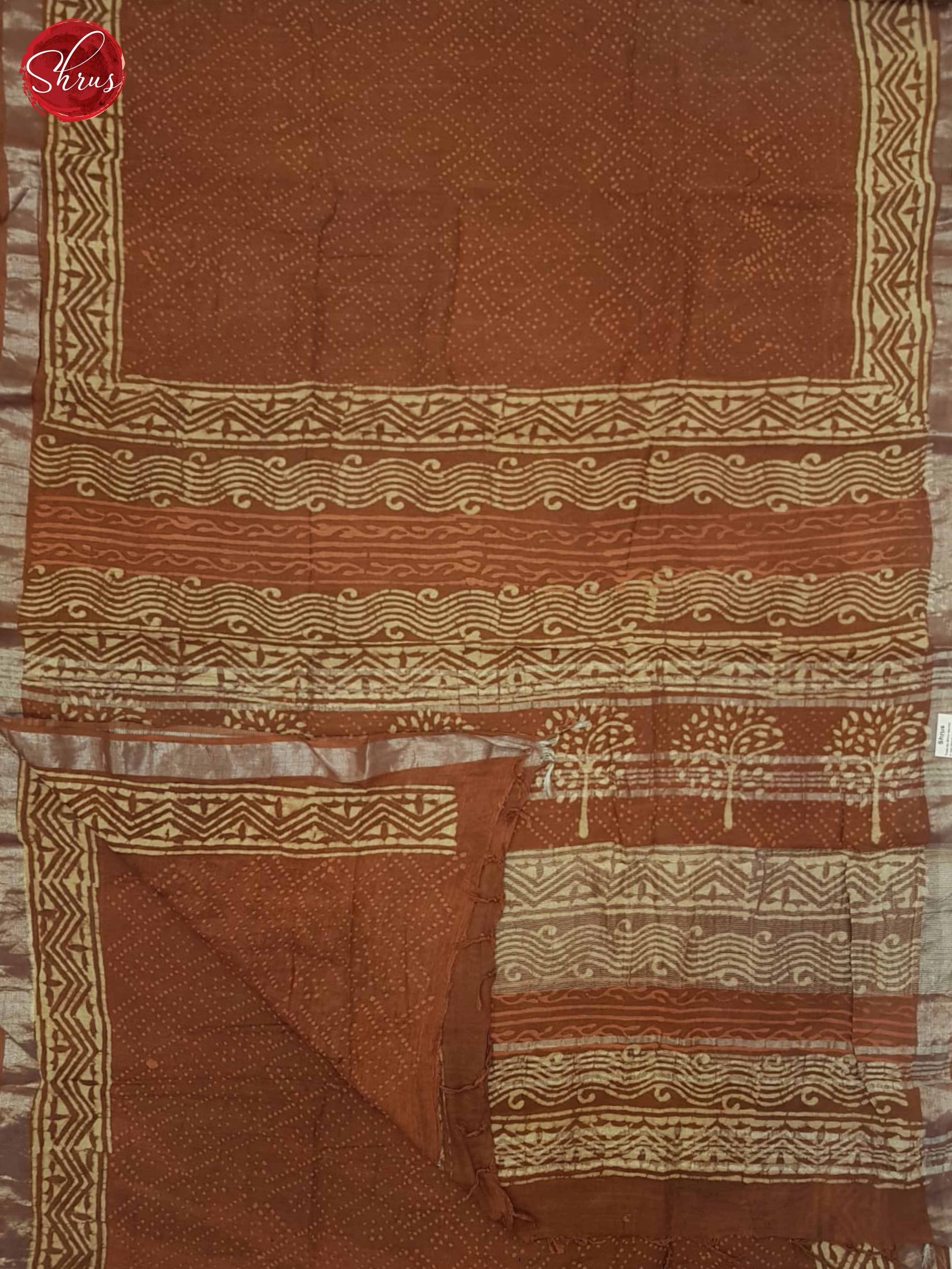 Brick Brown(Single Tone)- Linen Cotton Saree - Shop on ShrusEternity.com