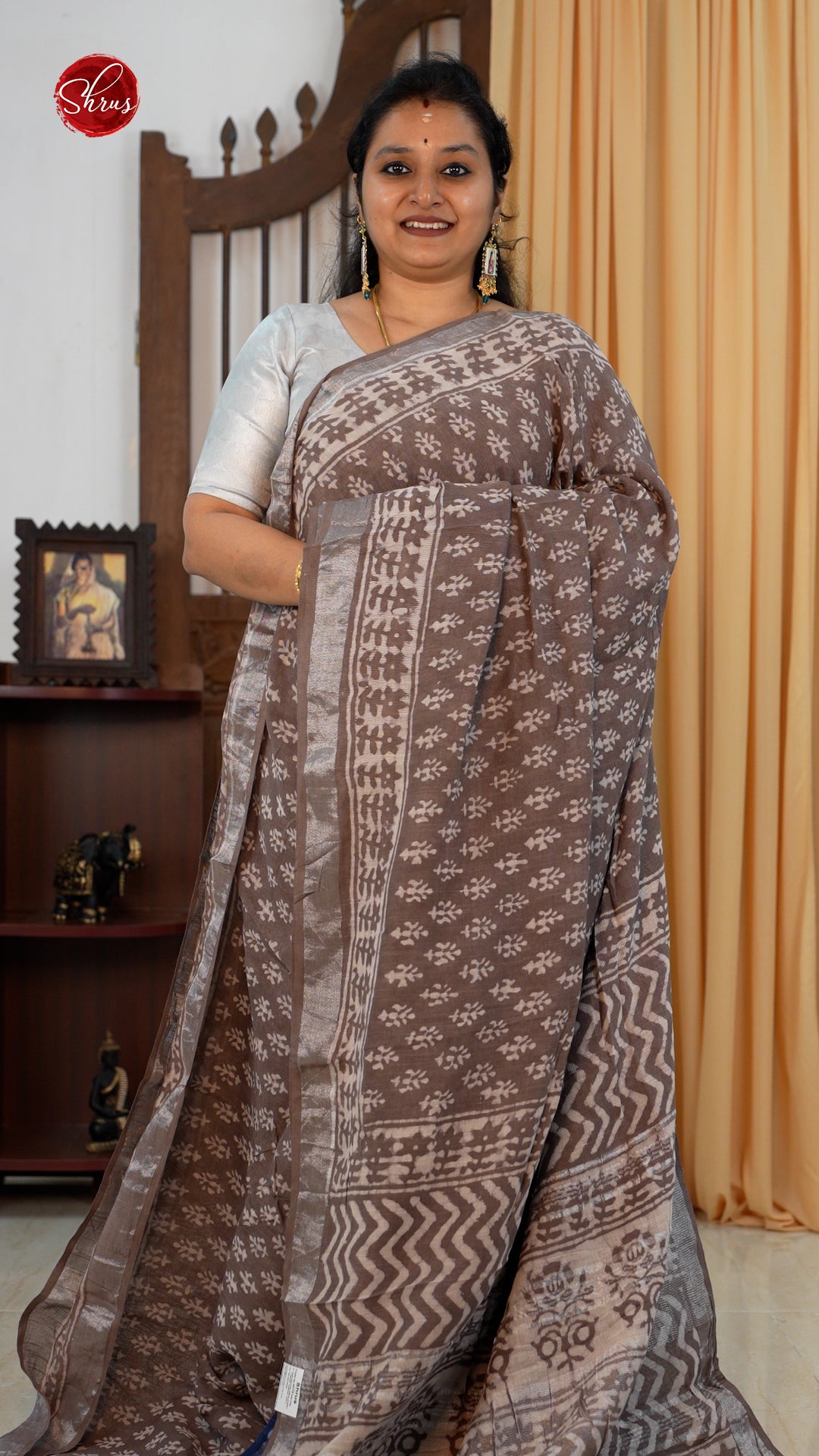 Brown(Single Tone) - Linen Cotton Saree - Shop on ShrusEternity.com