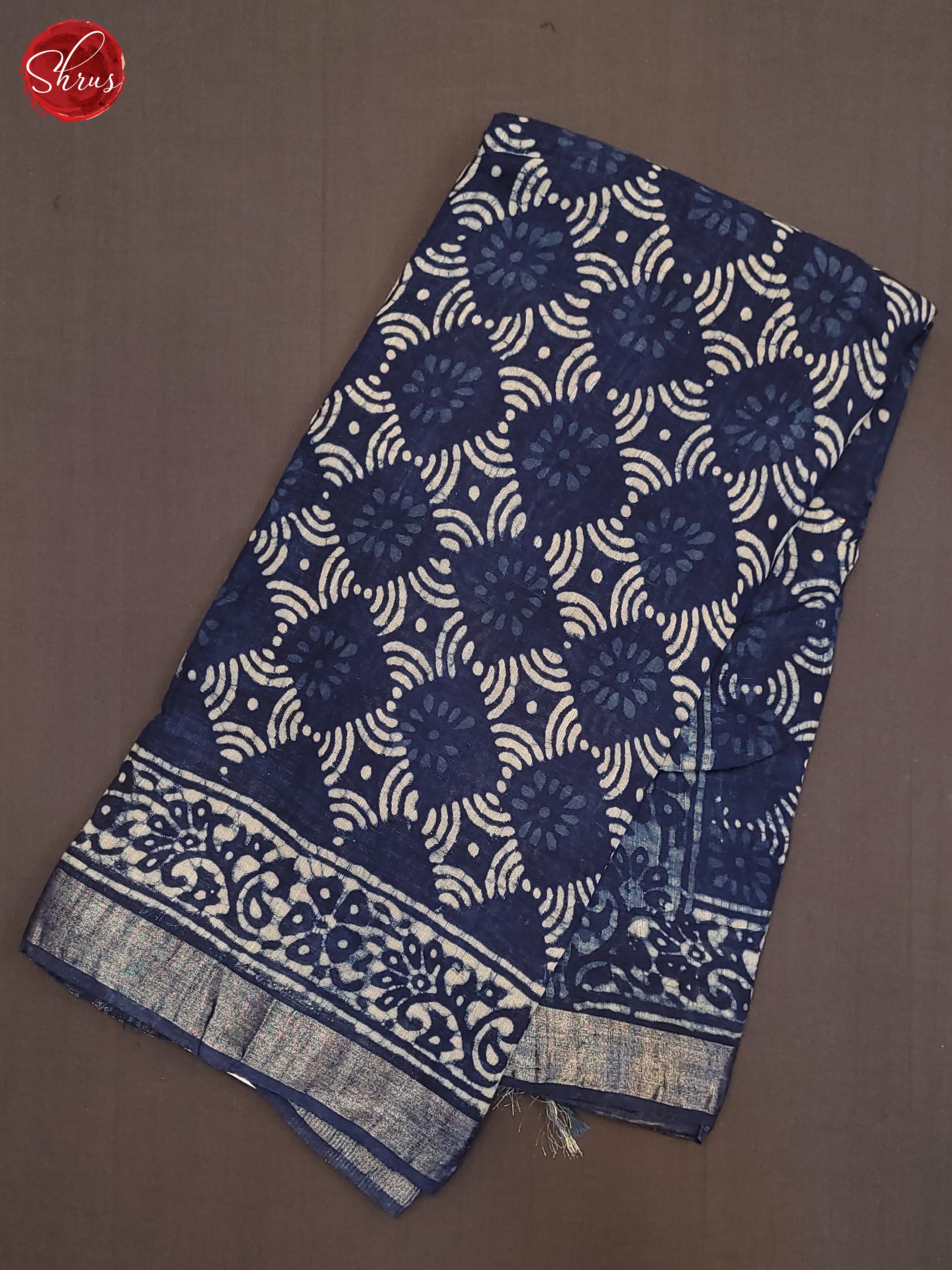 Navy Blue (Single Tone) - Linen Cotton Saree - Shop on ShrusEternity.com