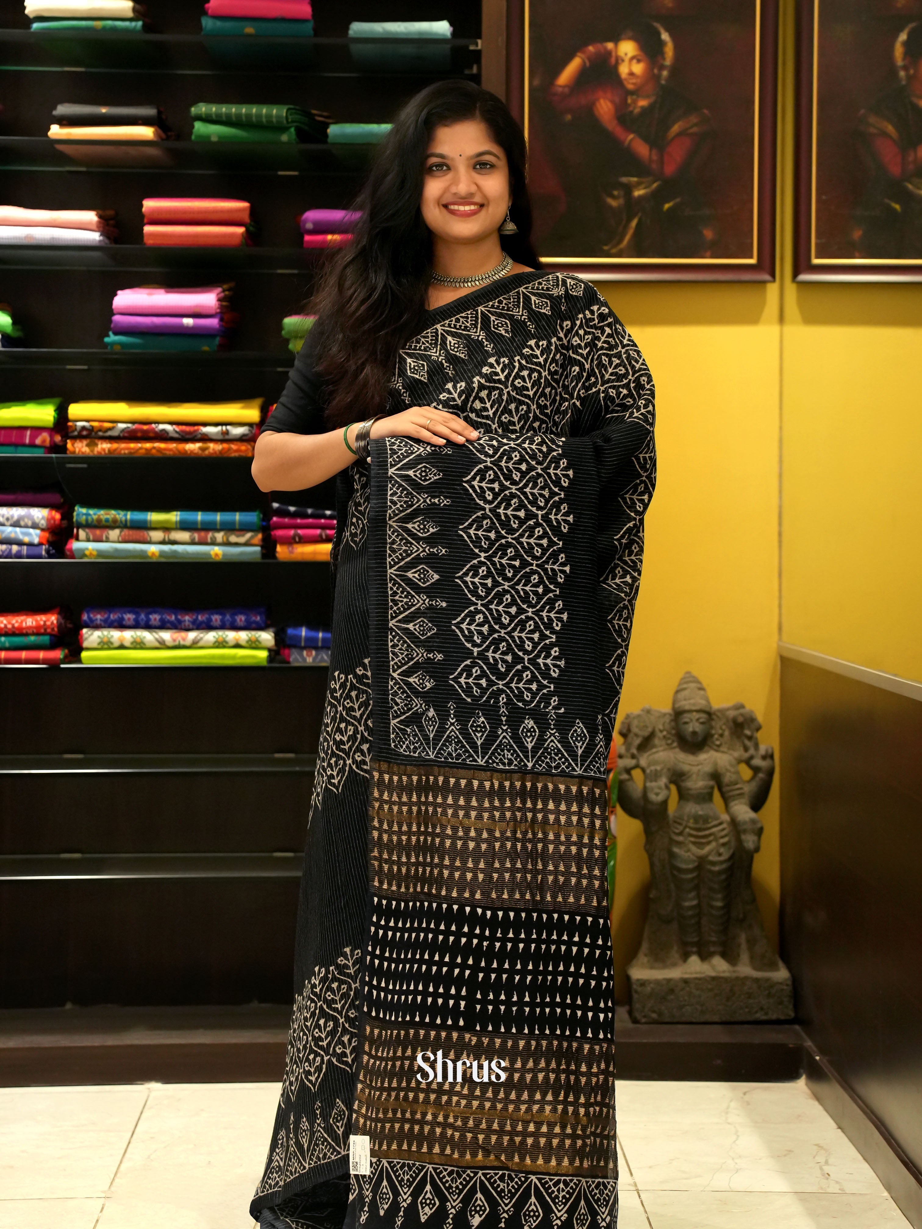 Black - Jaipur cotton Saree