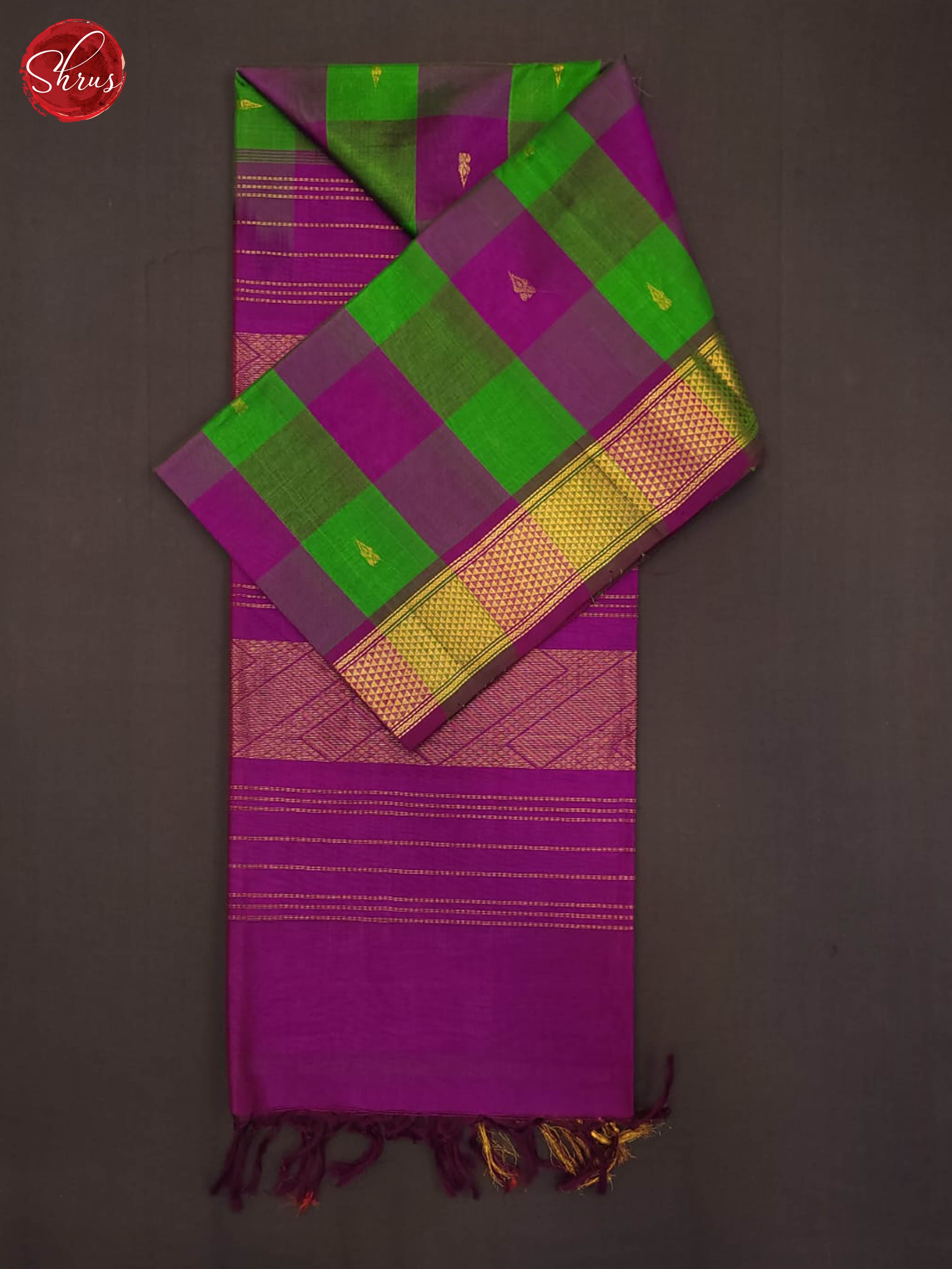 Green and purple- Silk Cotton Saree - Shop on ShrusEternity.com