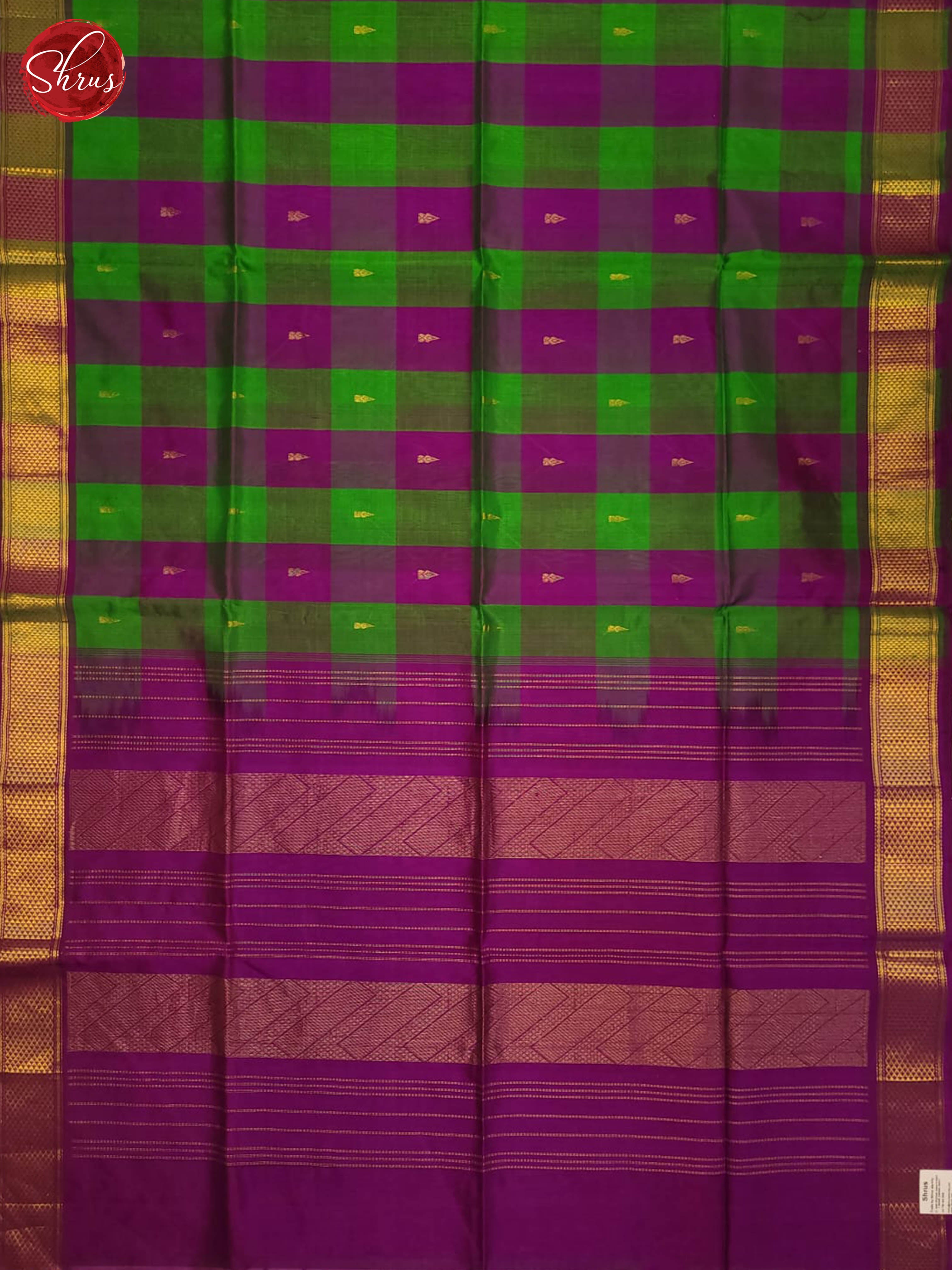 Green and purple- Silk Cotton Saree - Shop on ShrusEternity.com