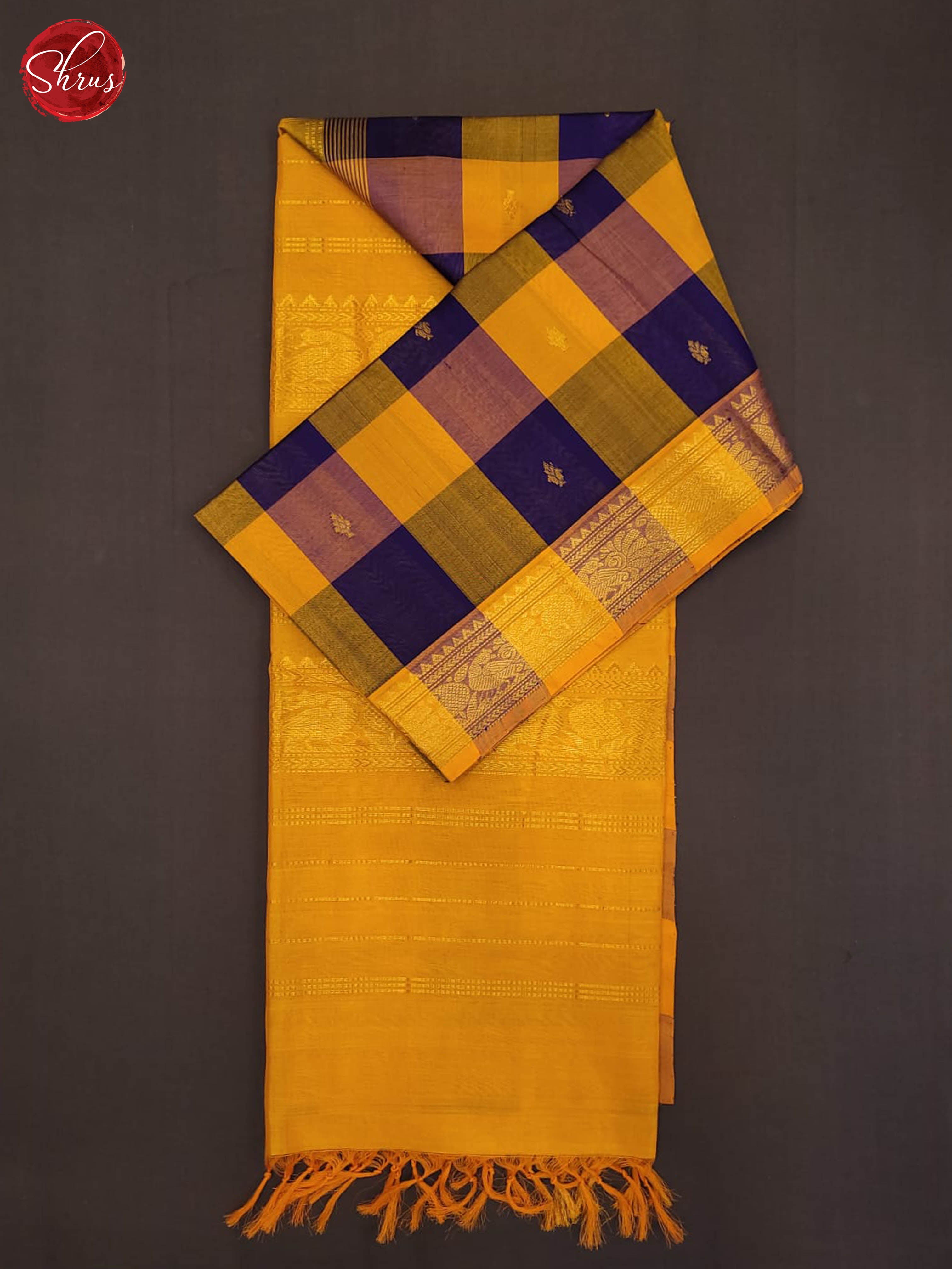 violet and yellow- Silk Cotton Saree - Shop on ShrusEternity.com