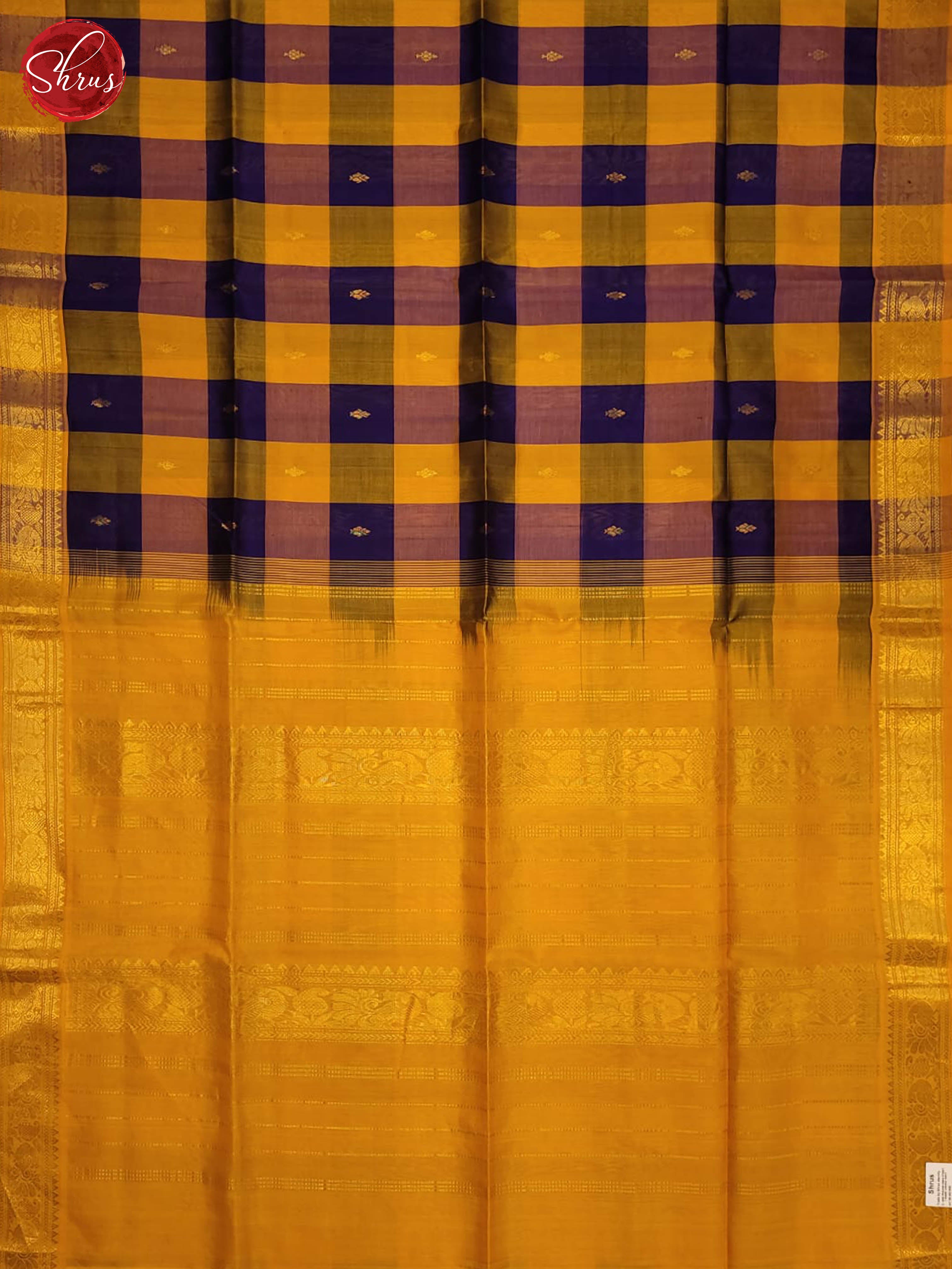 violet and yellow- Silk Cotton Saree - Shop on ShrusEternity.com