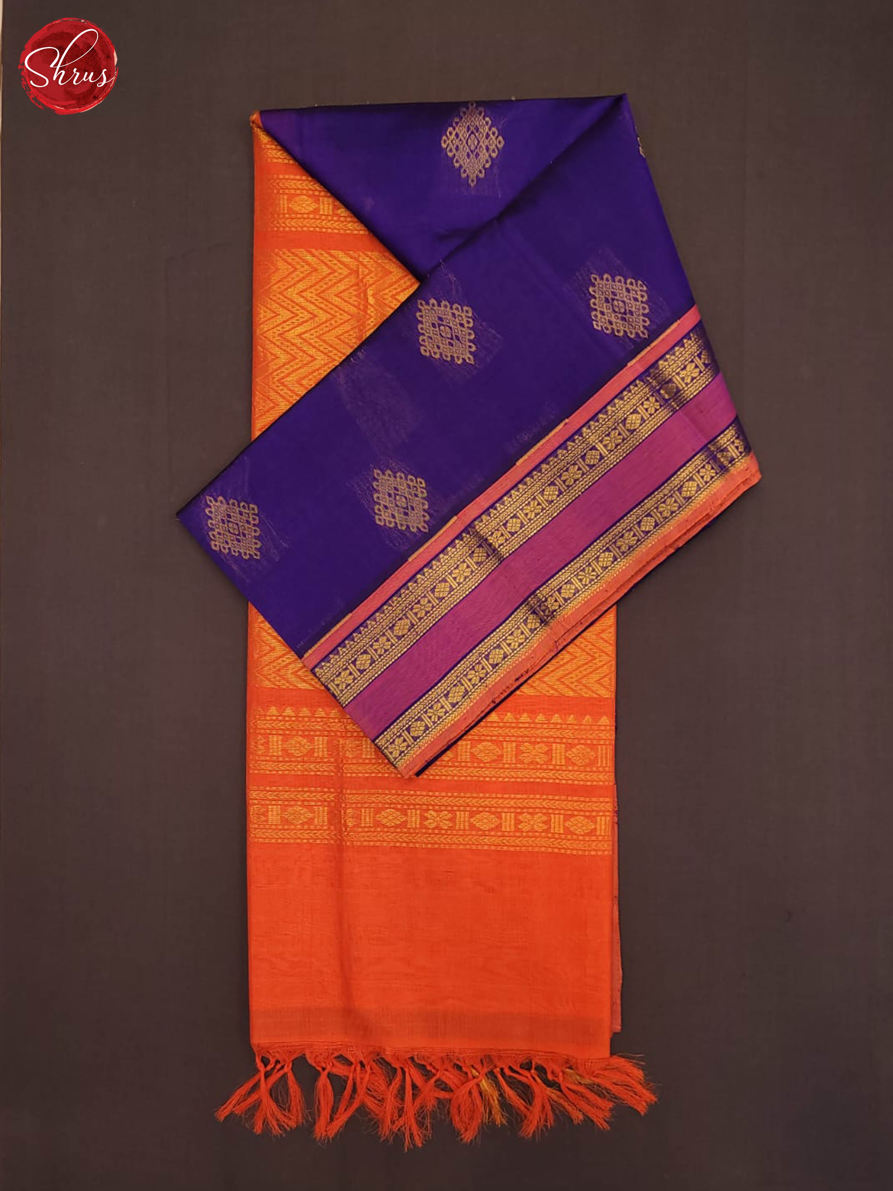 Blue and Orange- Silk Cotton saree - Shop on ShrusEternity.com