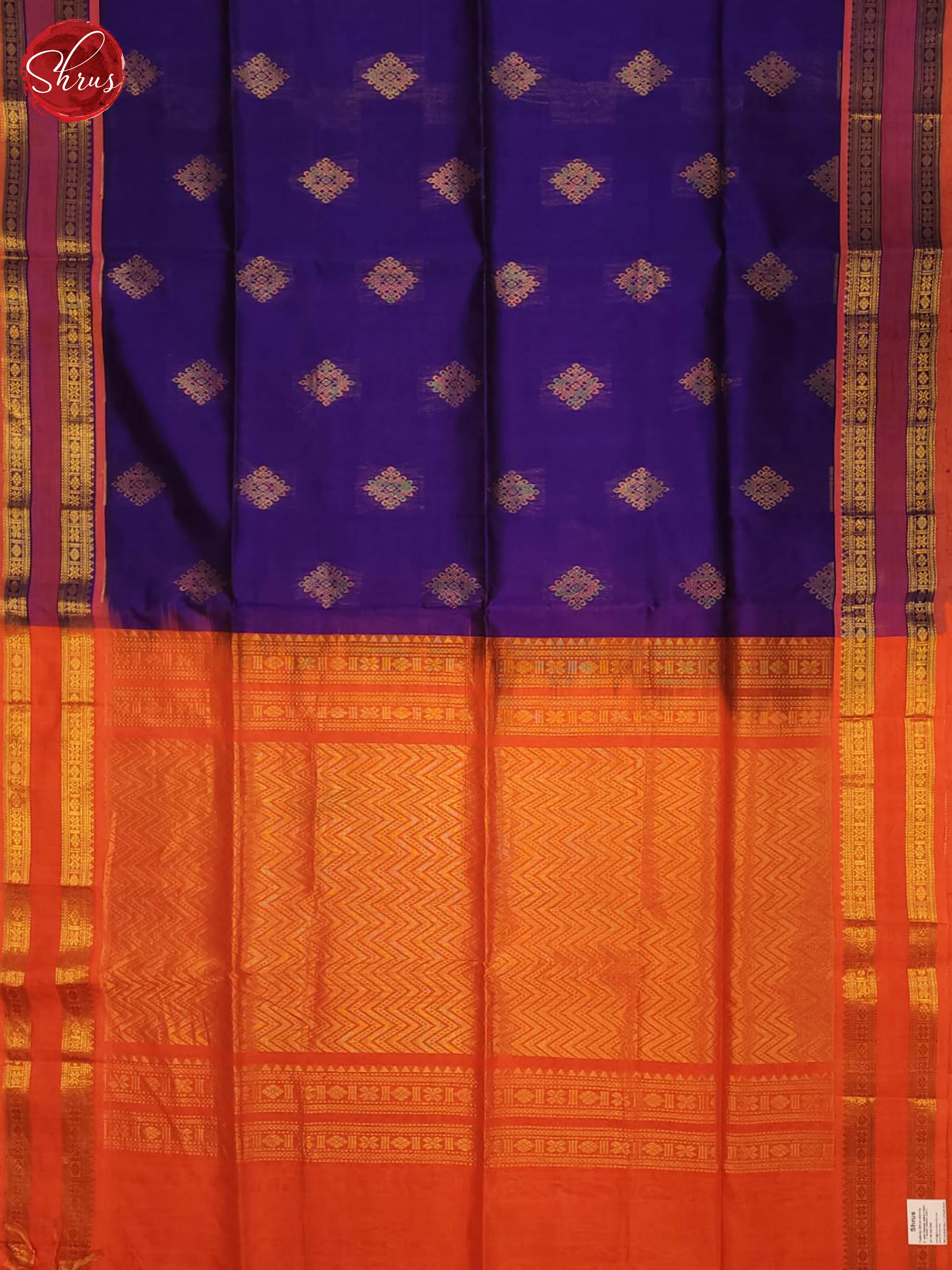 Blue and Orange- Silk Cotton saree - Shop on ShrusEternity.com