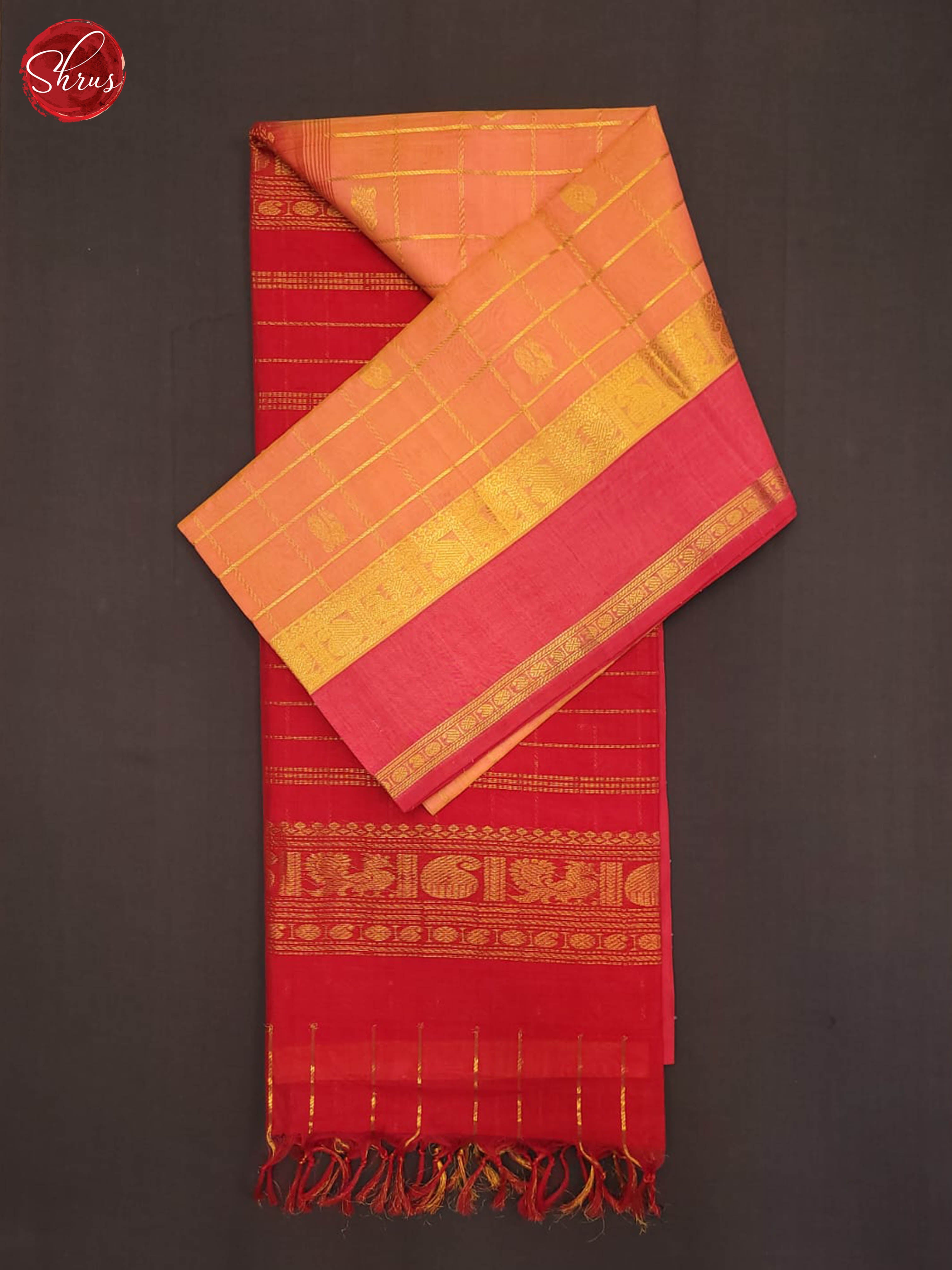 peach and Red-Silk Cotton Saree - Shop on ShrusEternity.com