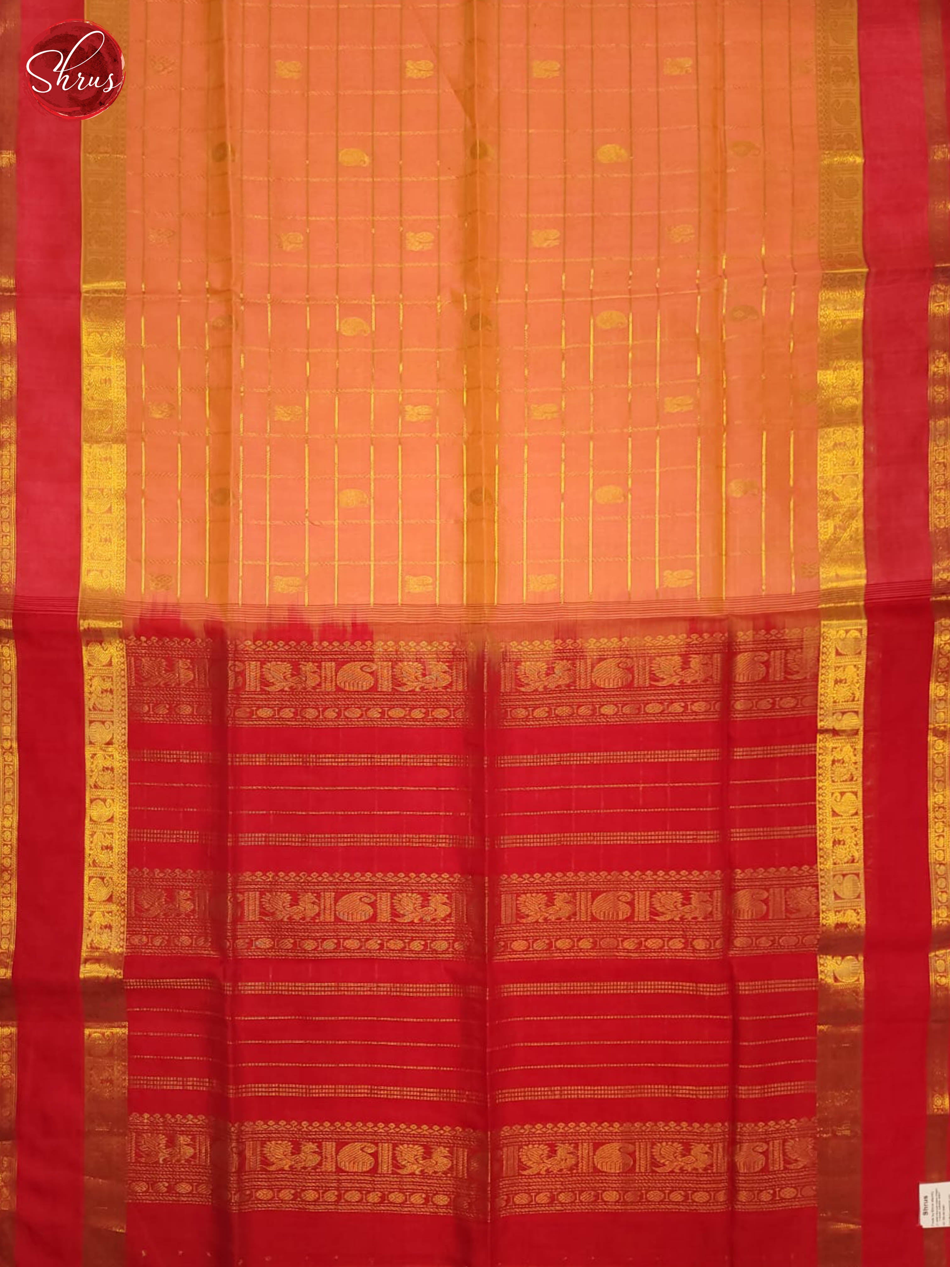 peach and Red-Silk Cotton Saree - Shop on ShrusEternity.com