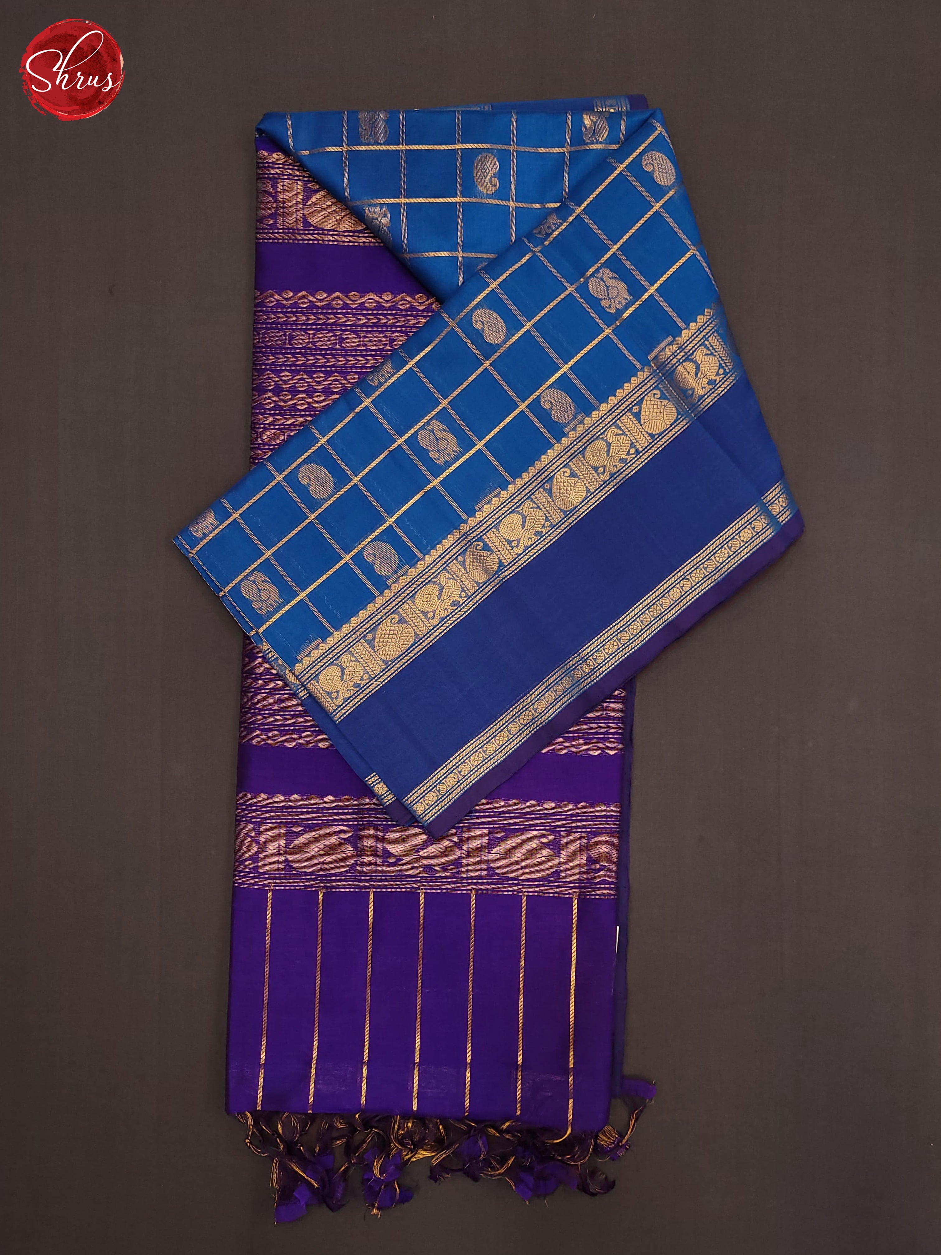 Blue & Violet- Silk Cotton Saree - Shop on ShrusEternity.com