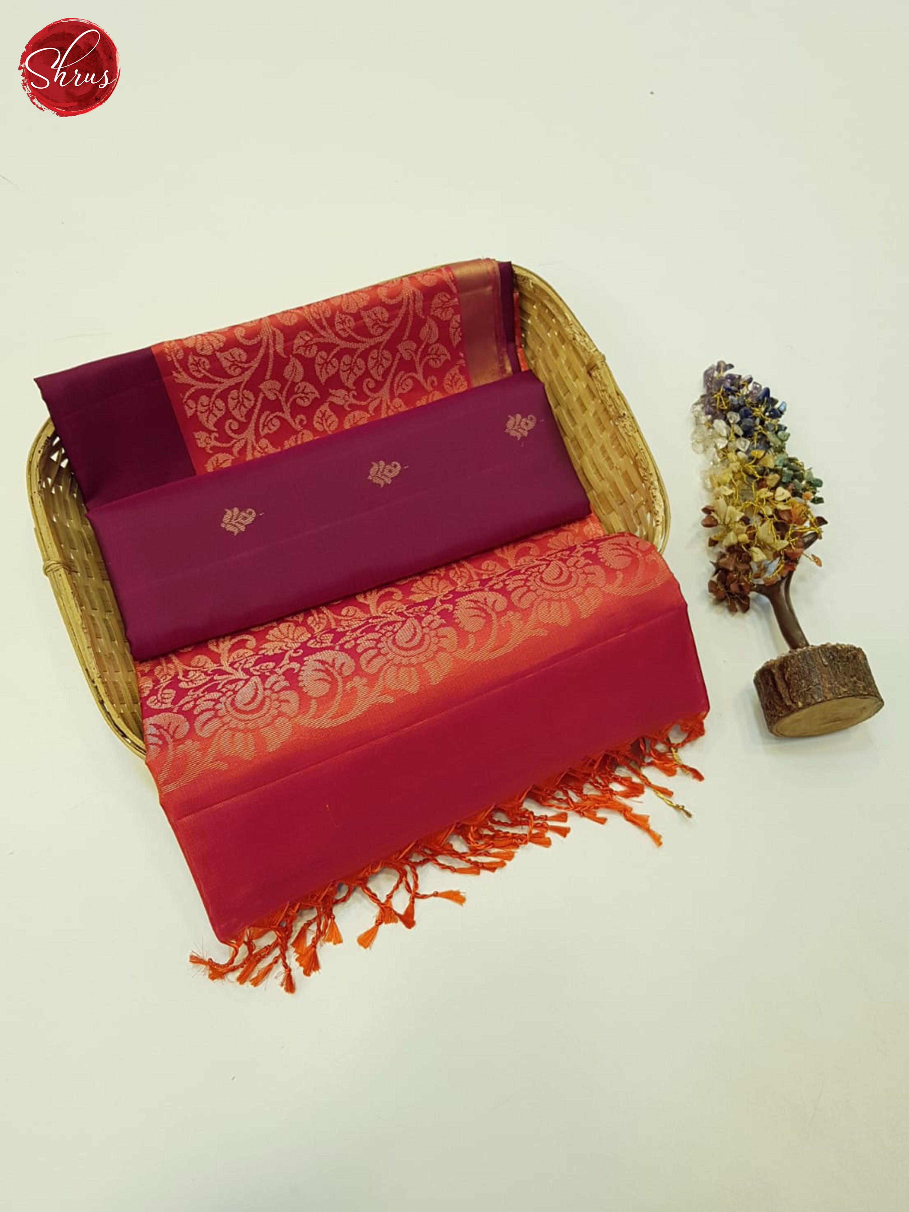 Maroon & Orange- Soft Silk Saree - Shop on ShrusEternity.com