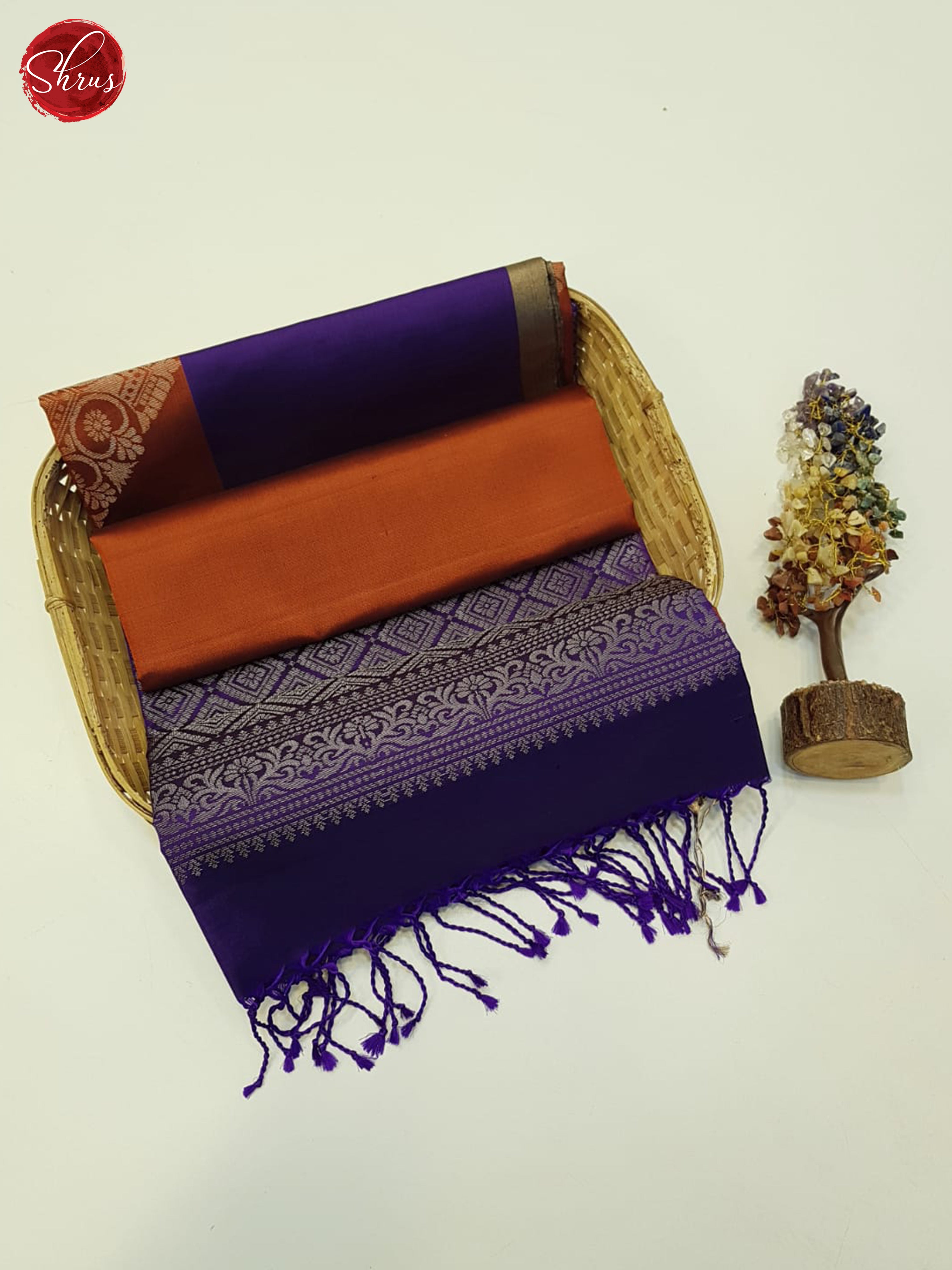 Brick Orange & Purple - Soft Silk Saree - Shop on ShrusEternity.com