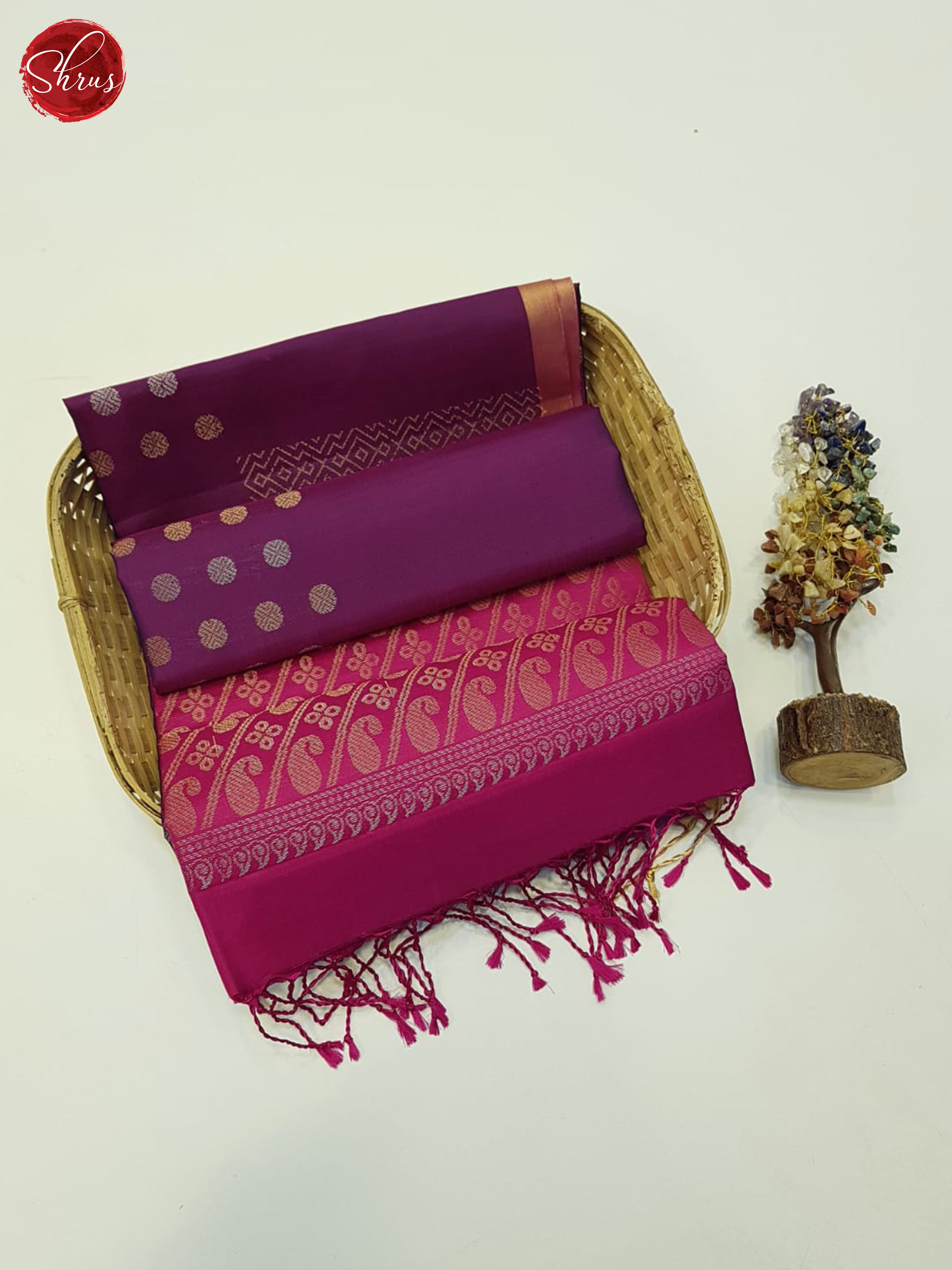 Wine & Pink - Soft Silk Saree - Shop on ShrusEternity.com