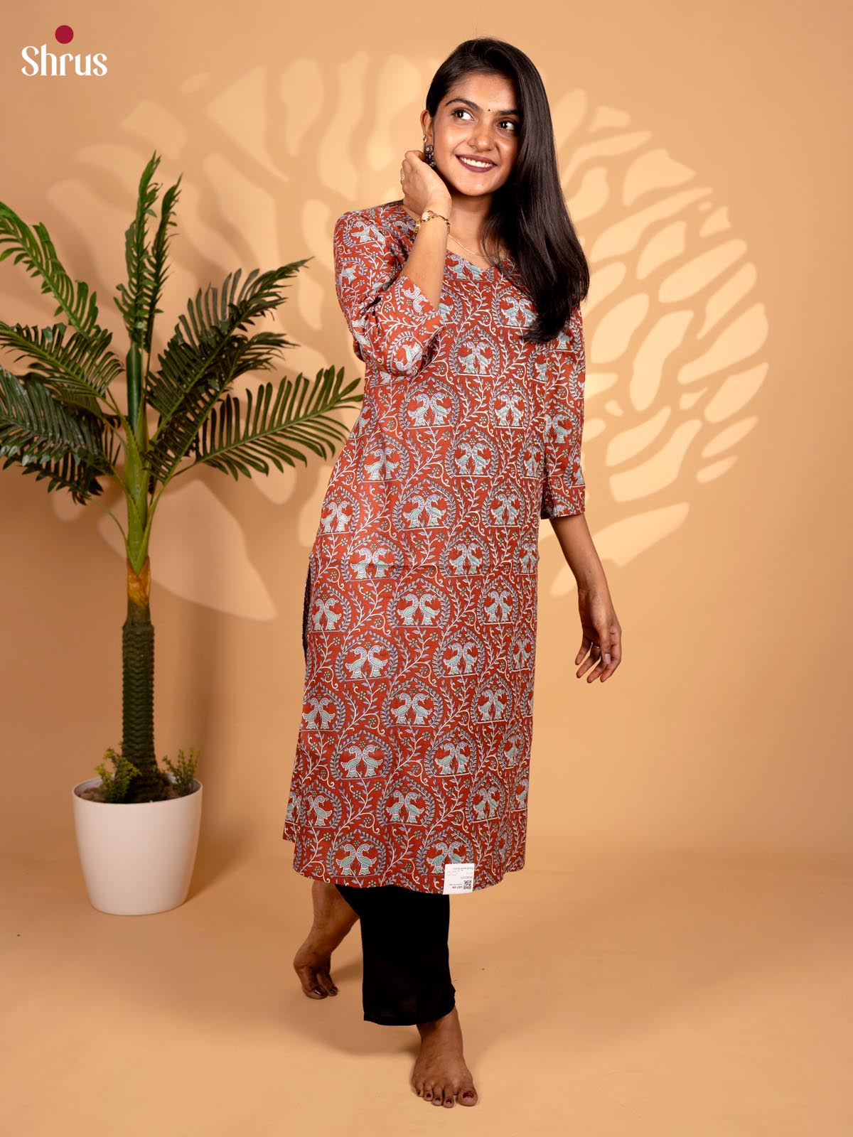 Red - Madhubani printed Readymade kurti