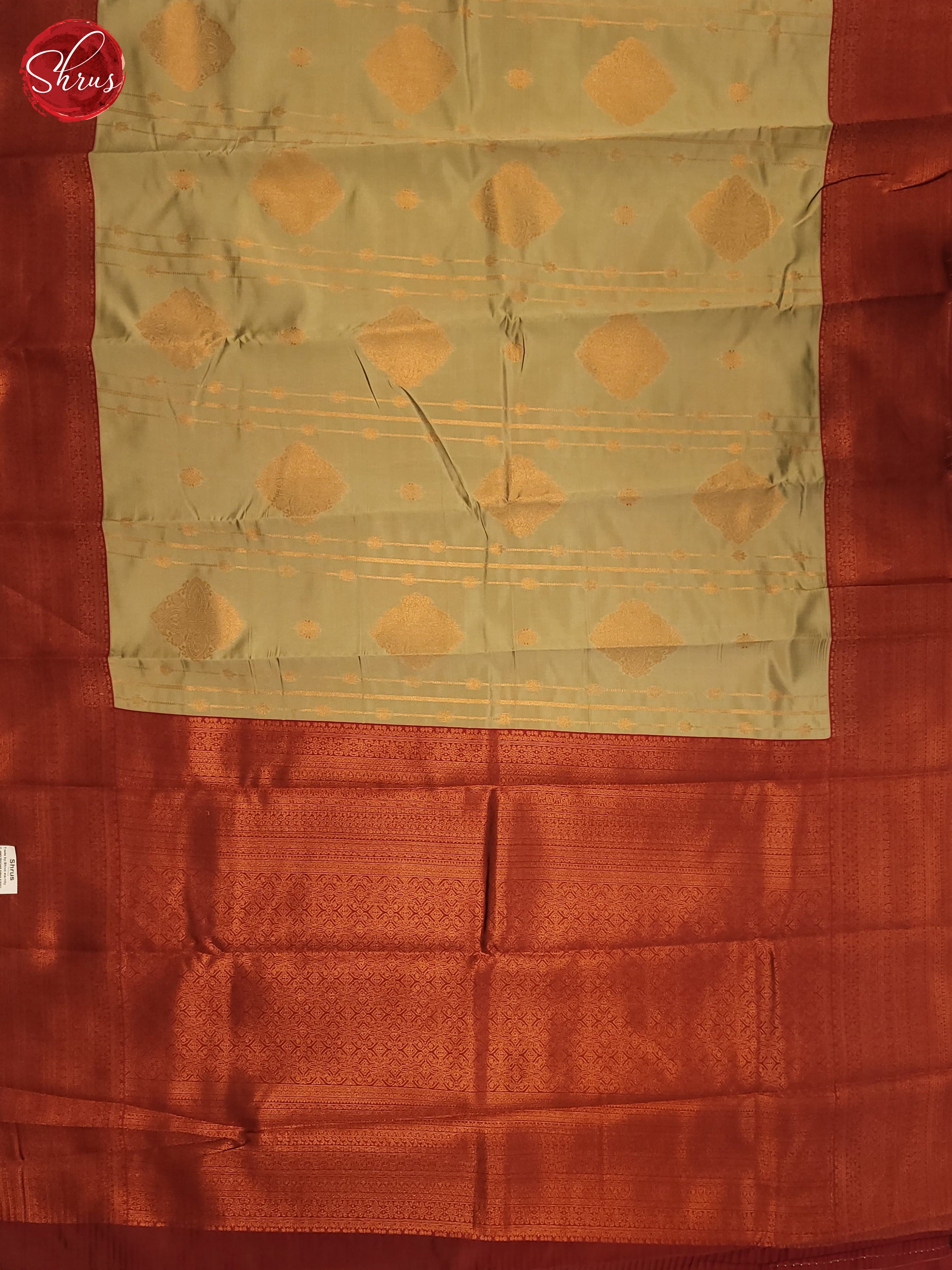 Pastel Green & Maroon  - Semi Kanchipuram Saree - Shop on ShrusEternity.com