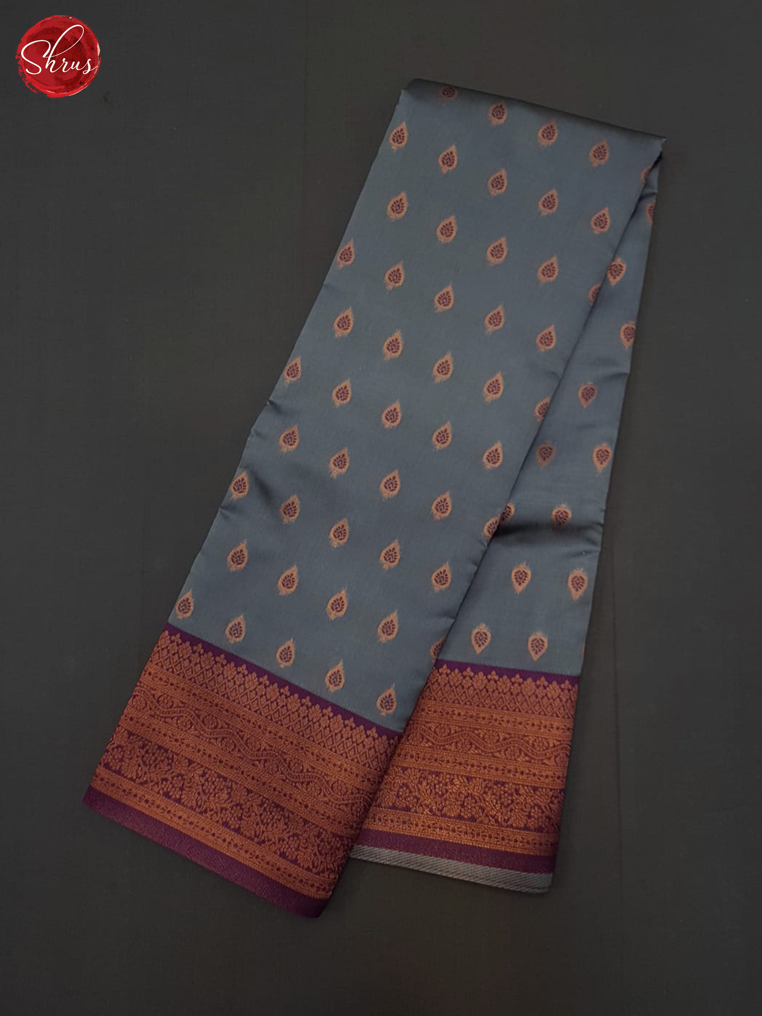 Grey & Wine- Semi Kanchipuram Saree - Shop on ShrusEternity.com