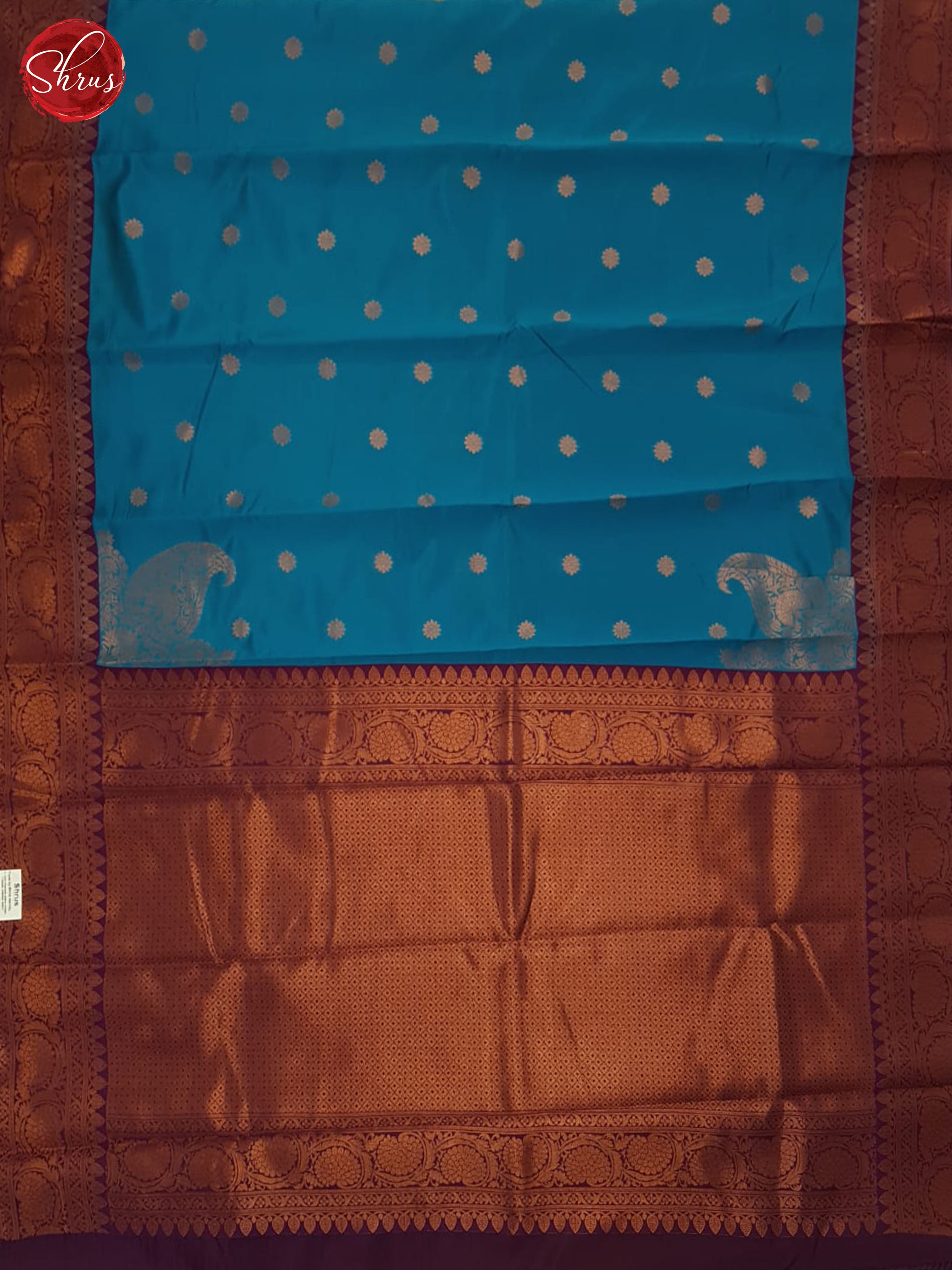 Blue & Wine - Semi Kanchipuram Saree - Shop on ShrusEternity.com