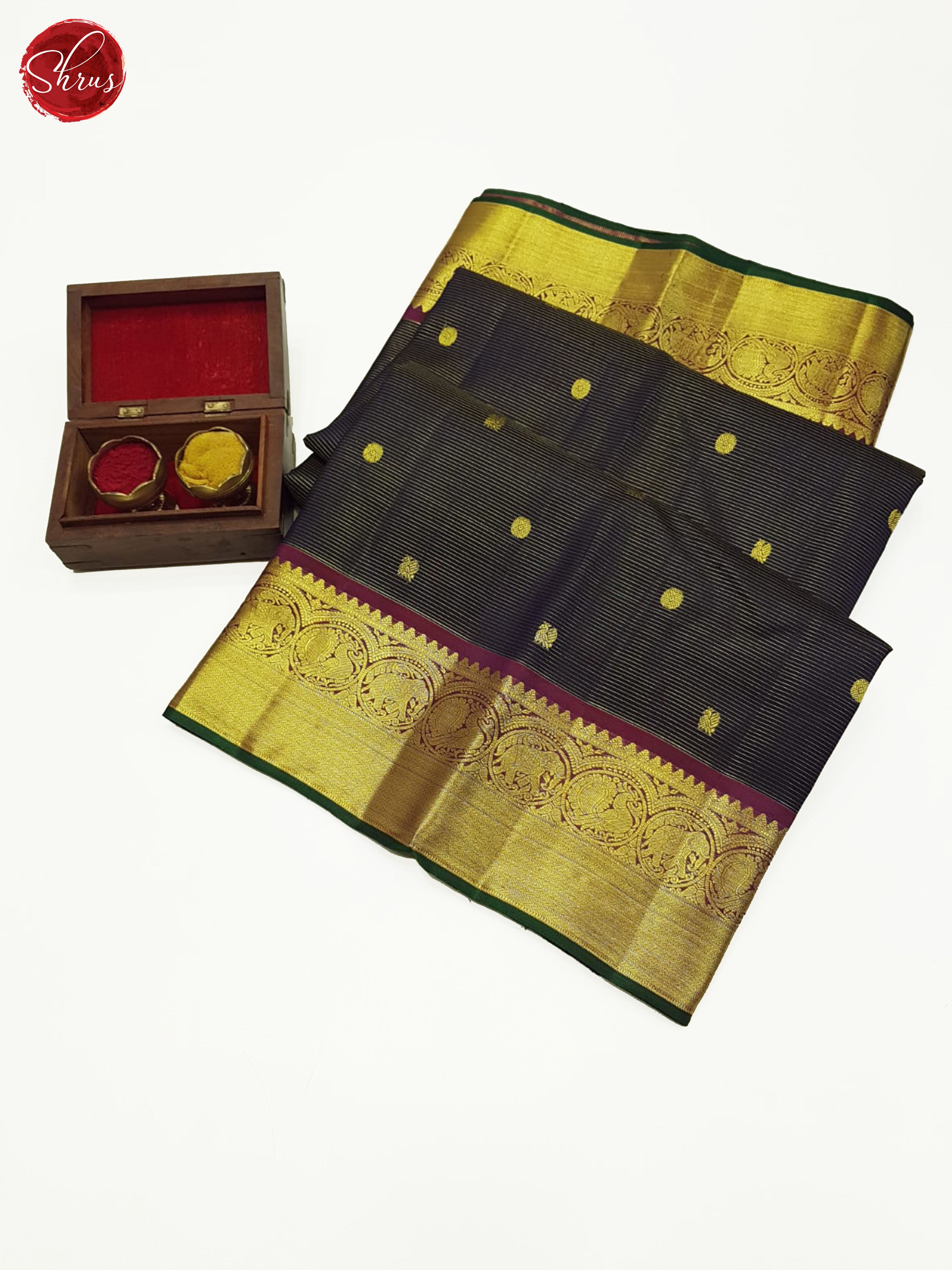 Navy Blue & Maroon- Kanchipuram silk Saree - Shop on ShrusEternity.com