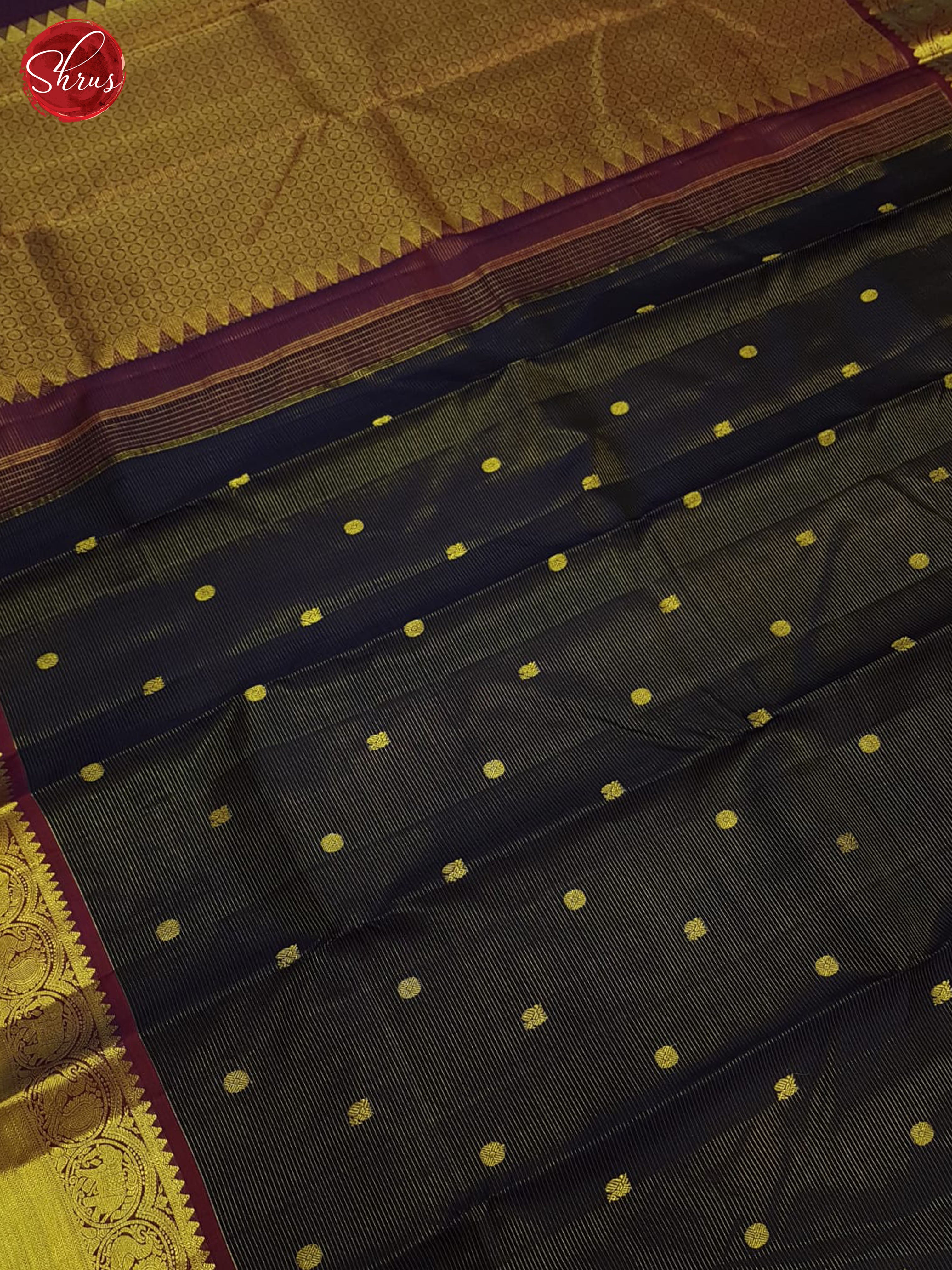 Navy Blue & Maroon- Kanchipuram silk Saree - Shop on ShrusEternity.com