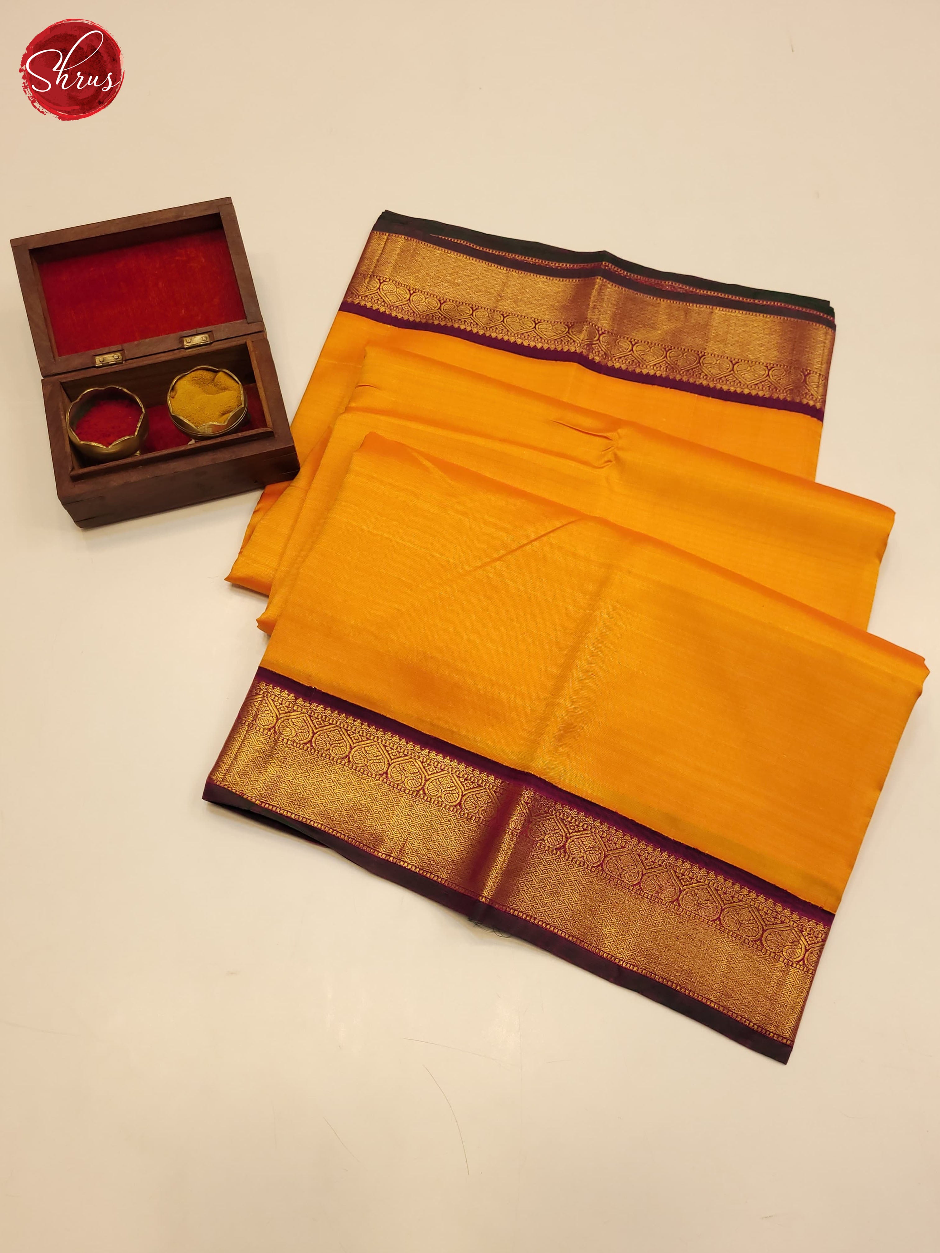 Orange and wine-Kanchipuram silk saree - Shop on ShrusEternity.com