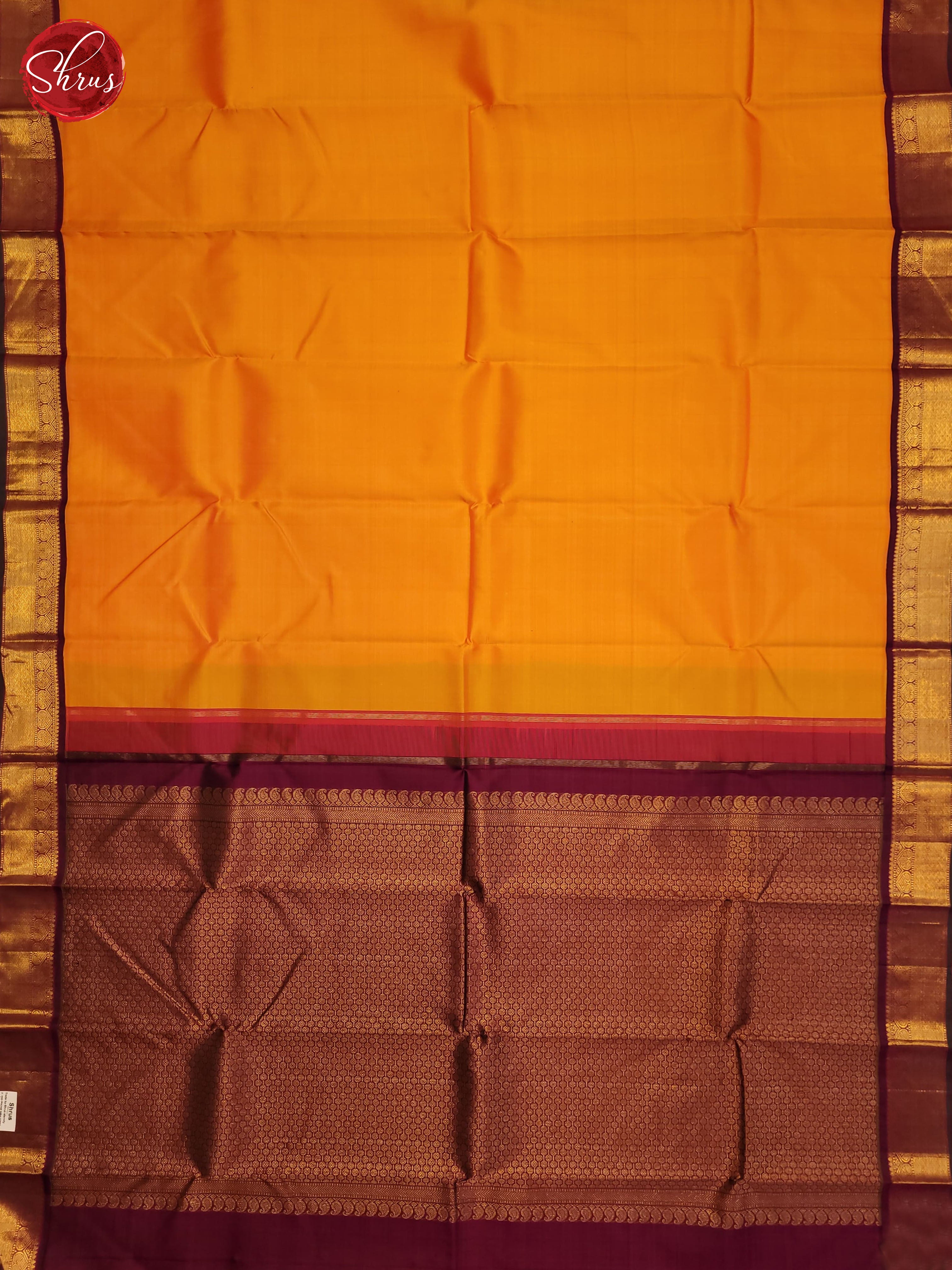 Orange and wine-Kanchipuram silk saree - Shop on ShrusEternity.com