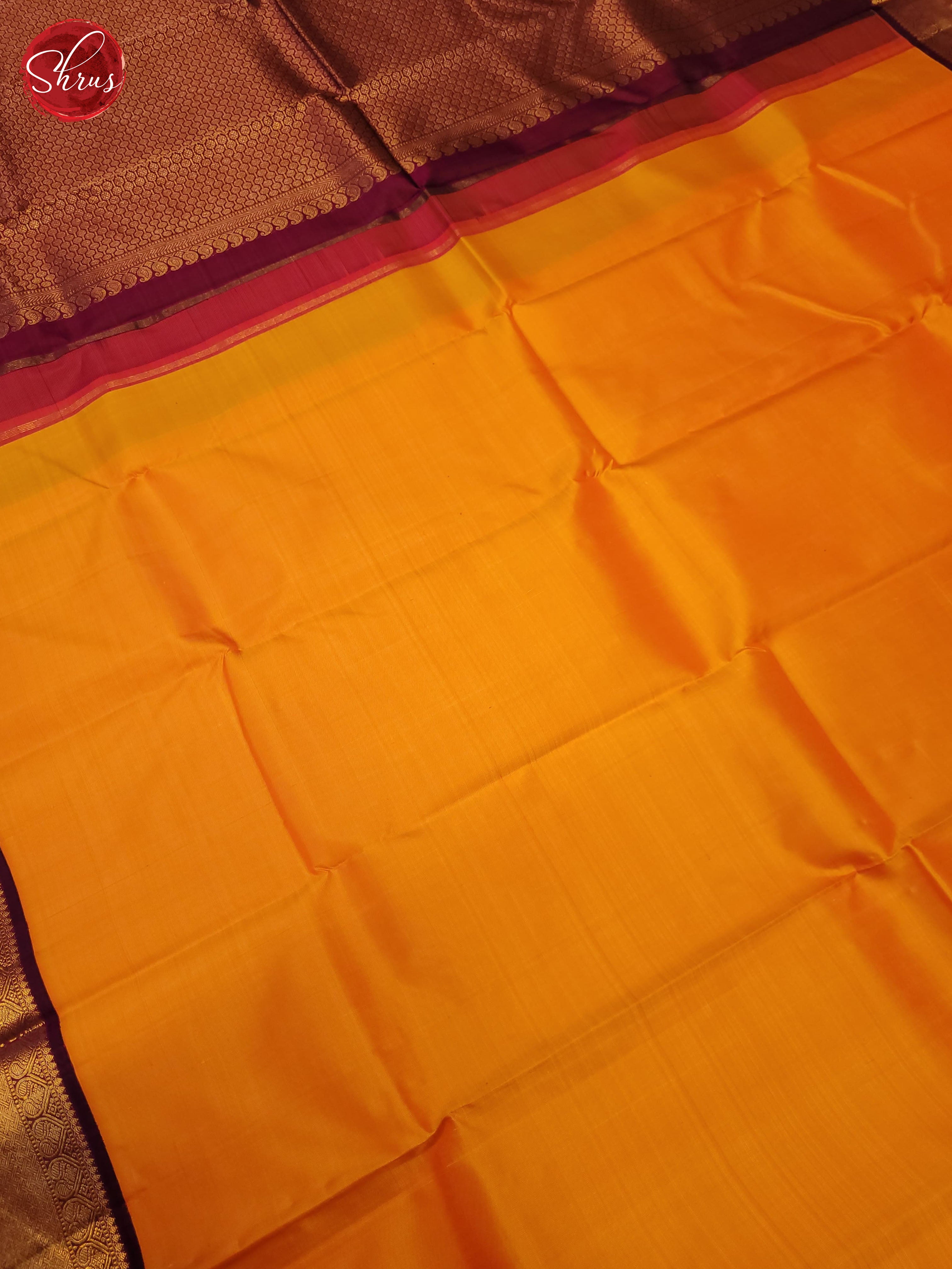 Orange and wine-Kanchipuram silk saree - Shop on ShrusEternity.com