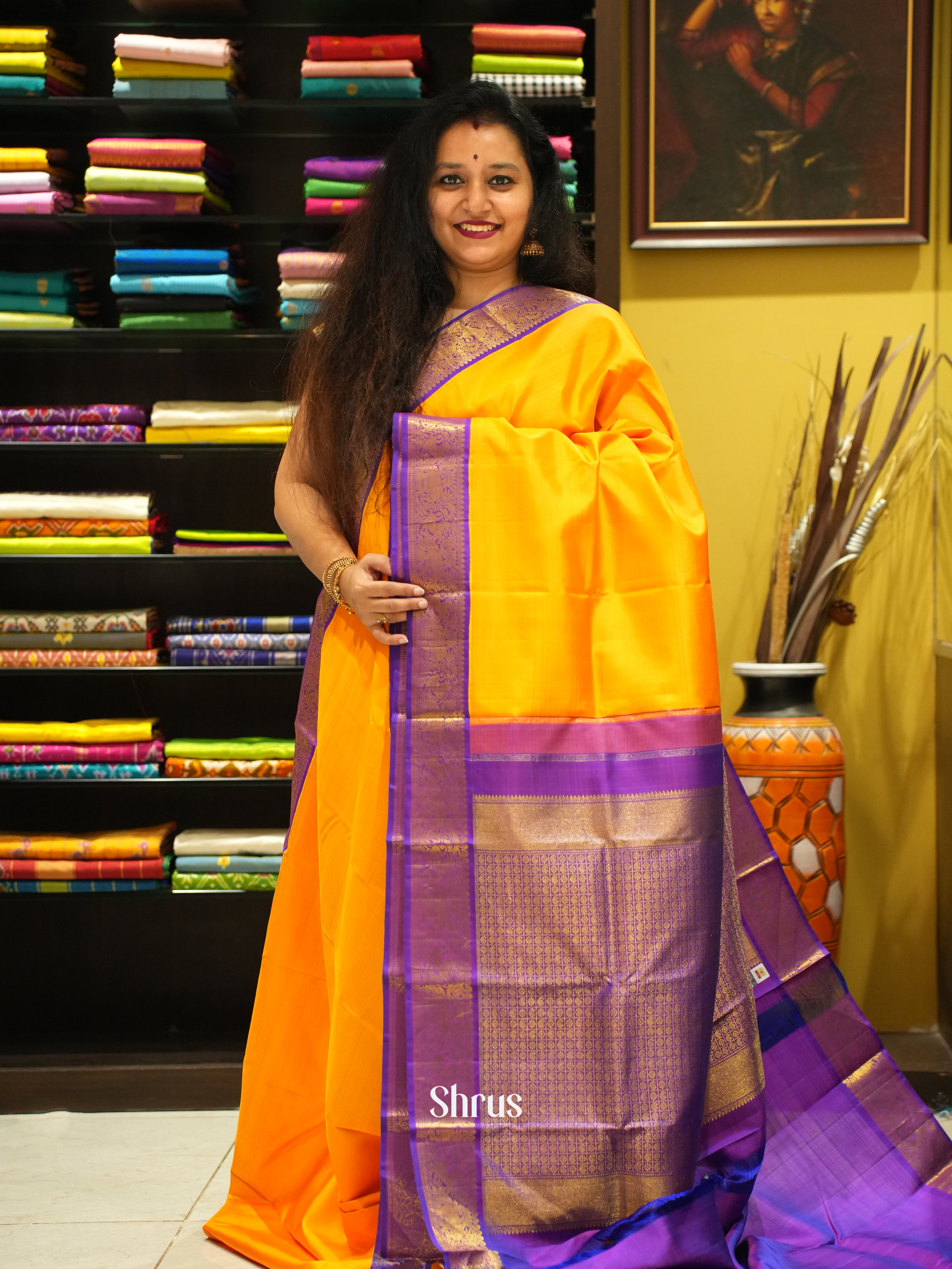 Yellow and purple - Korvai Kanchipuram Silk Saree