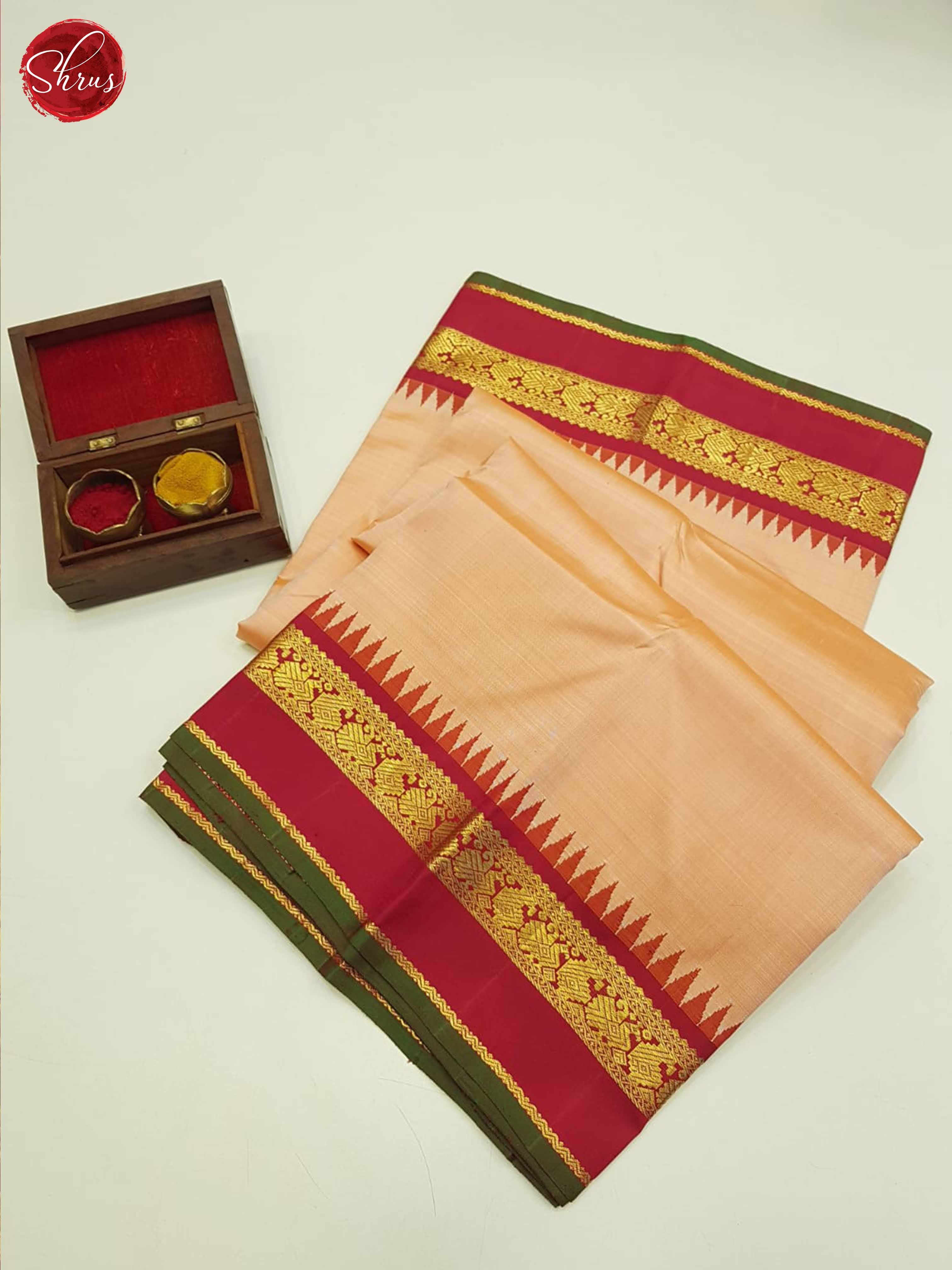 Peach And Red - Kanchipuram Silk Saree - Shop on ShrusEternity.com