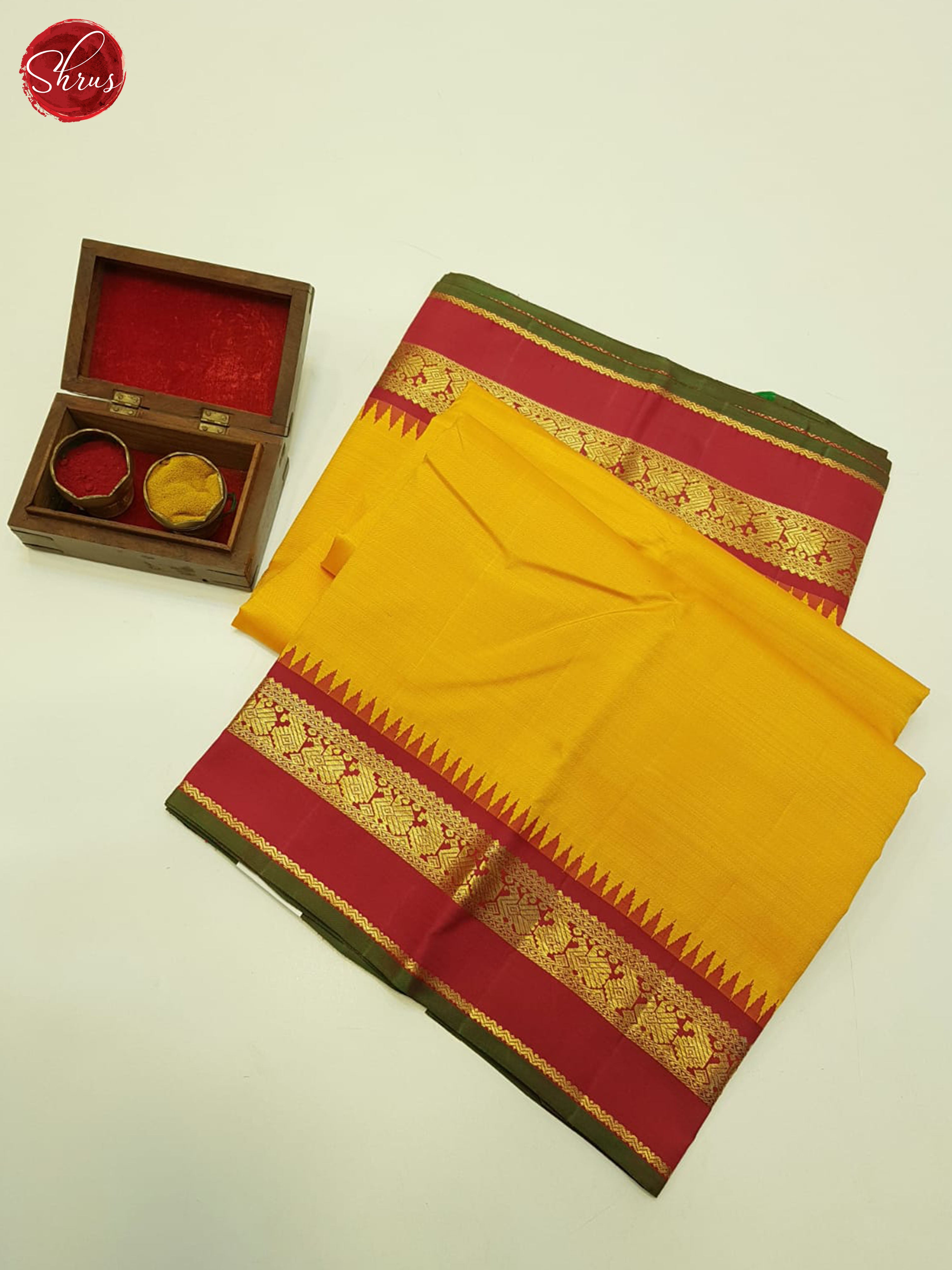 Yellow And Red-Kanchipuram Silk Saree - Shop on ShrusEternity.com