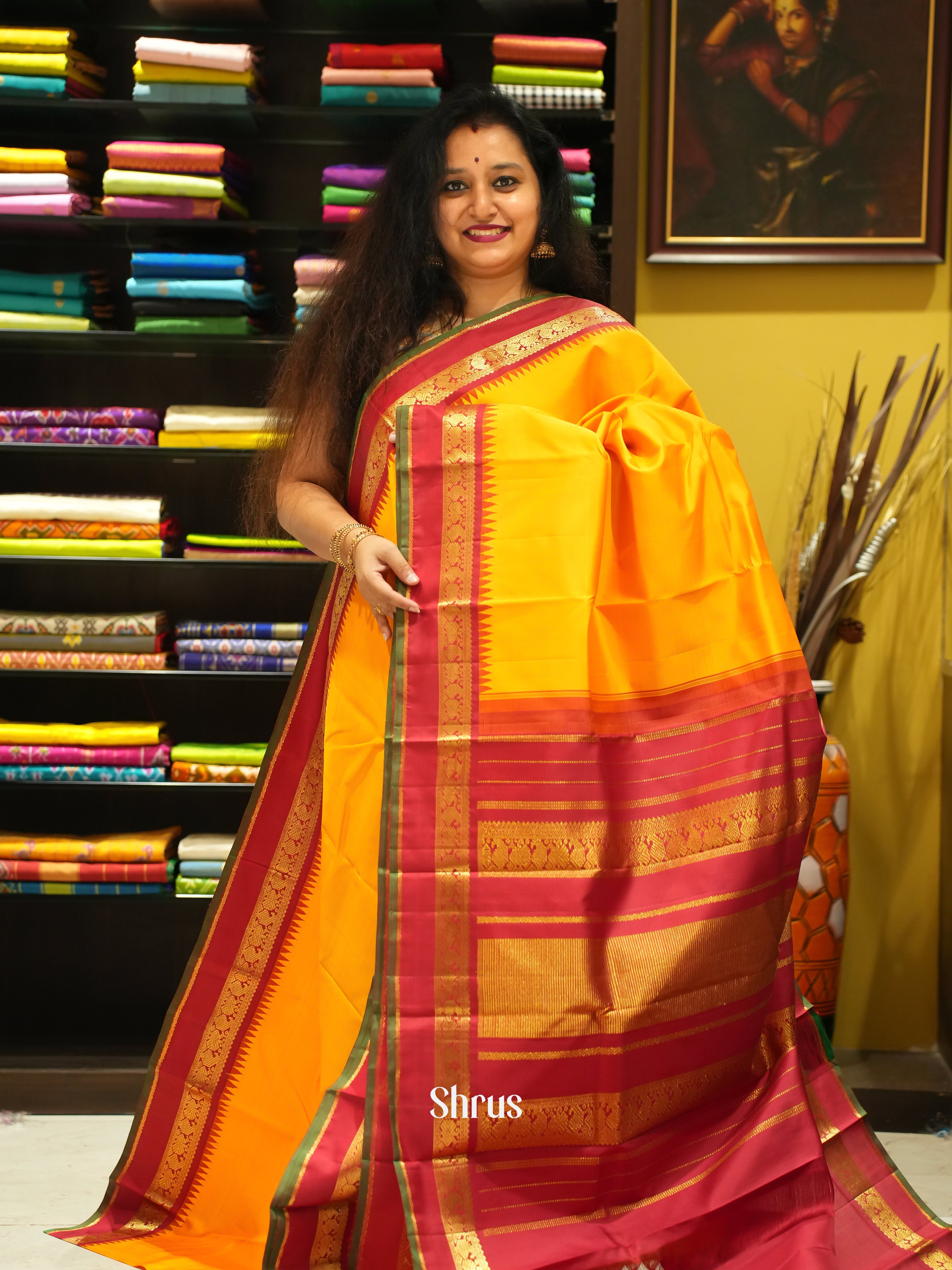 Yellow And Red - Korvai Kanchipuram Silk Saree