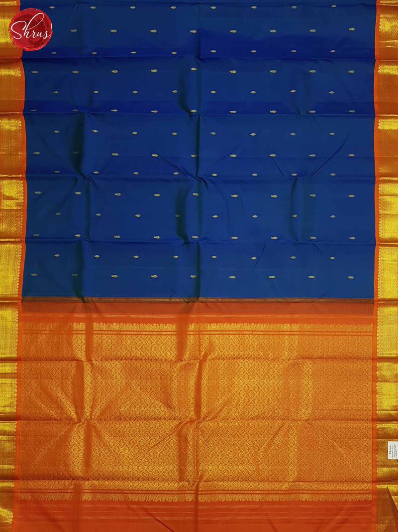 Blue And Orange- Kanchipuram Silk saree - Shop on ShrusEternity.com