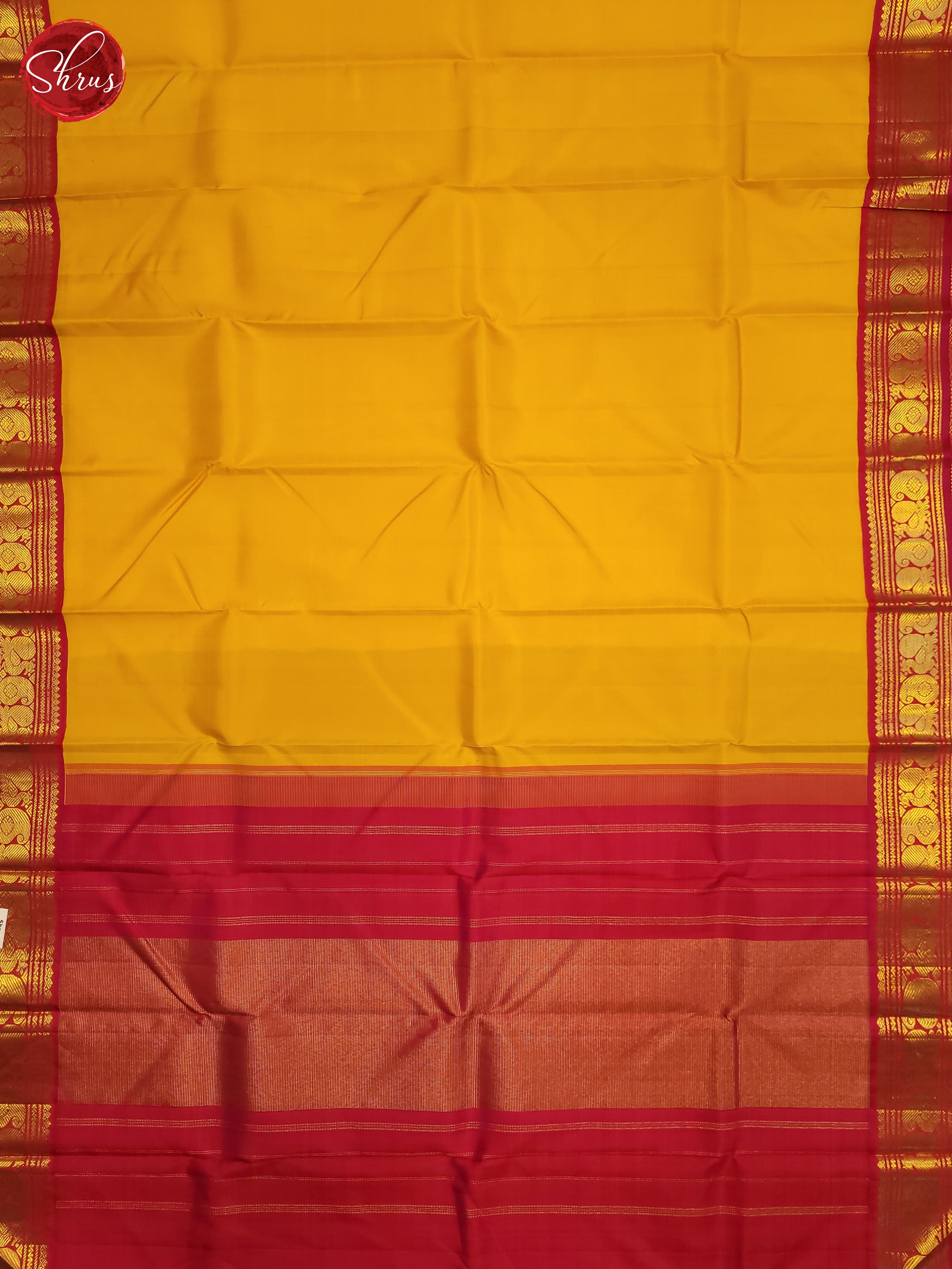 Yellow and pink-Kanchipuram Silk Saree - Shop on ShrusEternity.com