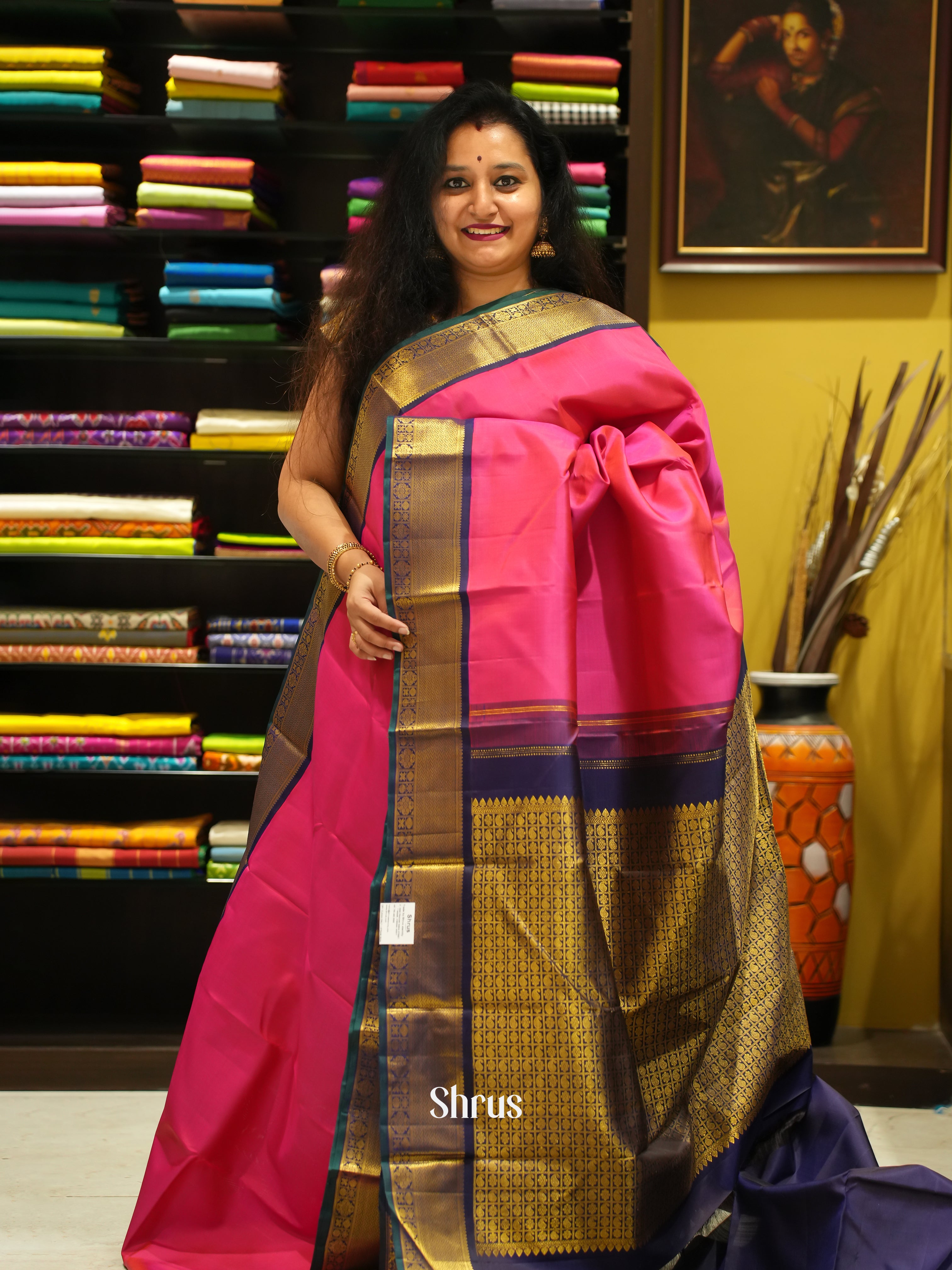 Pink And Blue- Korvai Kanchipuram Silk Saree