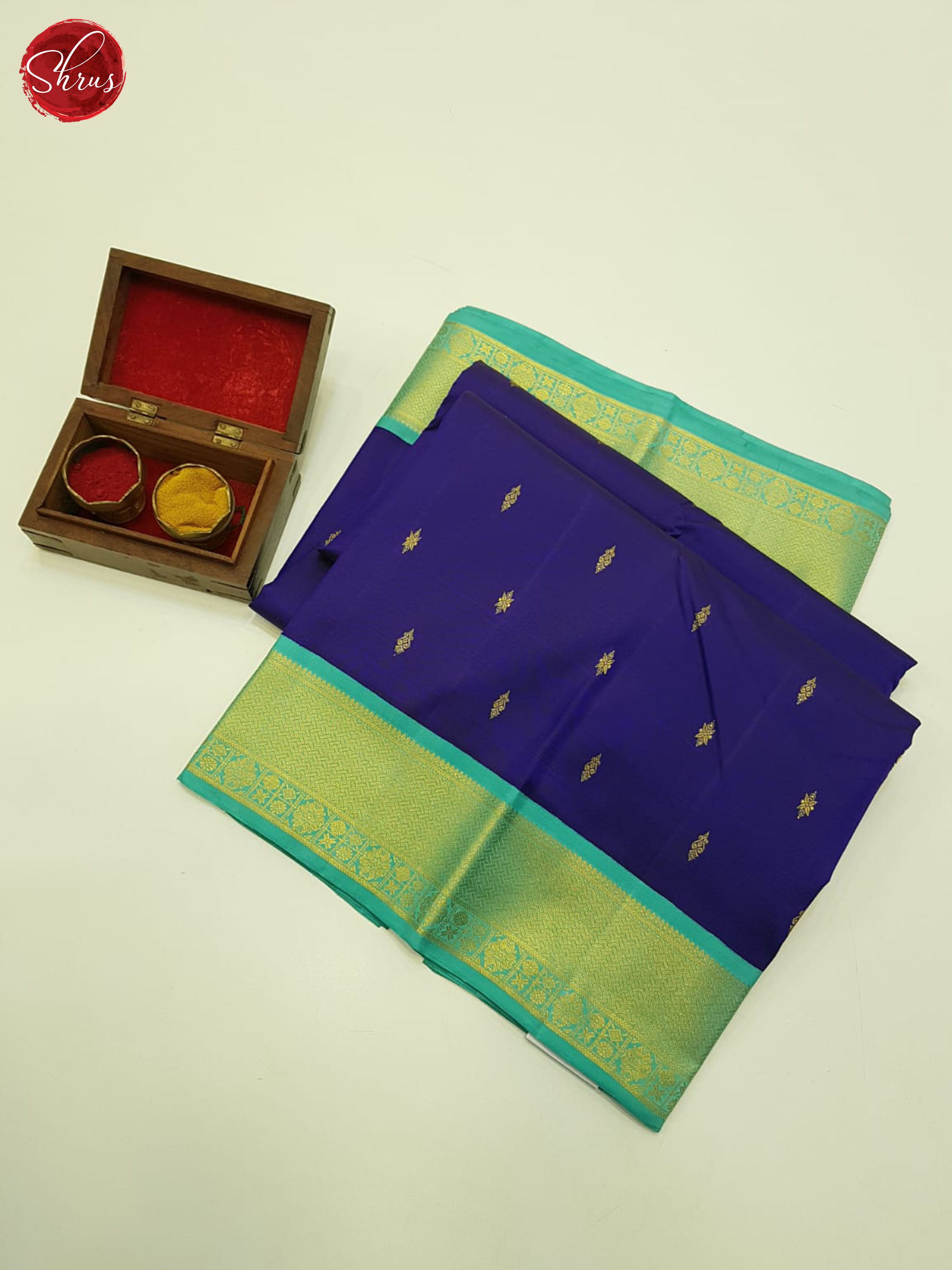 Blue And Teal Green-Kanchipuram Silk Saree - Shop on ShrusEternity.com